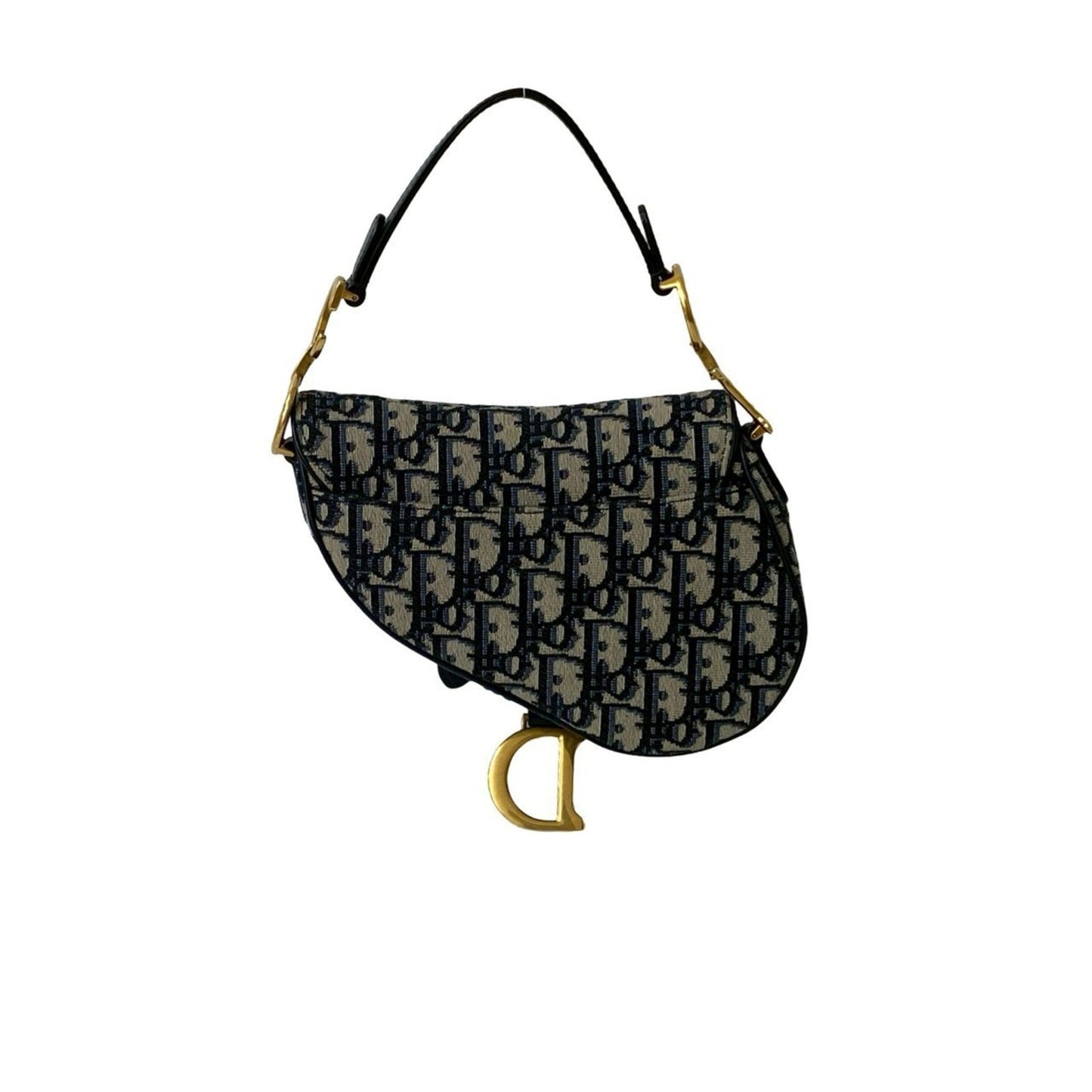 Christian Dior Navy Canvas Leather Handbag Saddle Bag Shoulder Bag ()