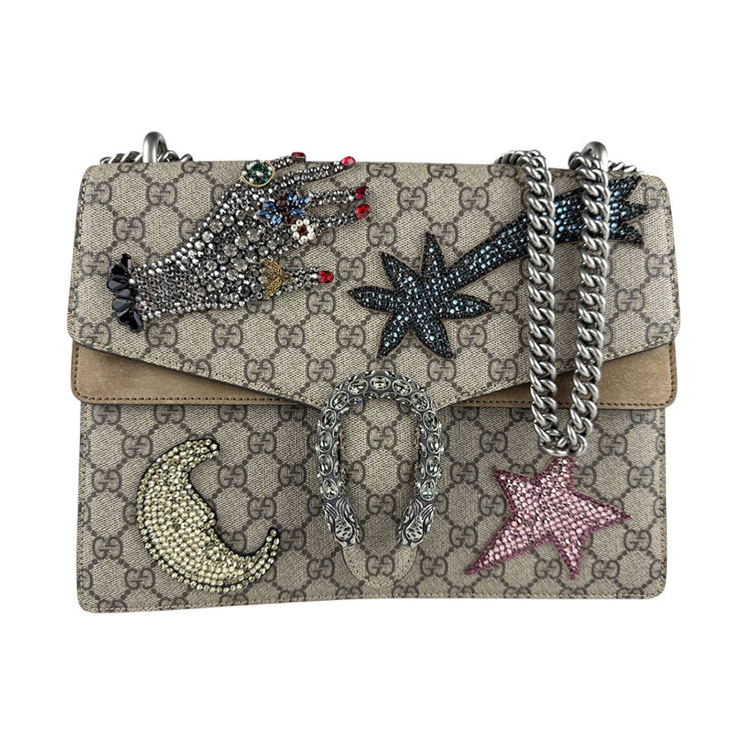 Gucci Brown Multi-Color Gg Supreme Rhinestone Shoulder Bag ( )