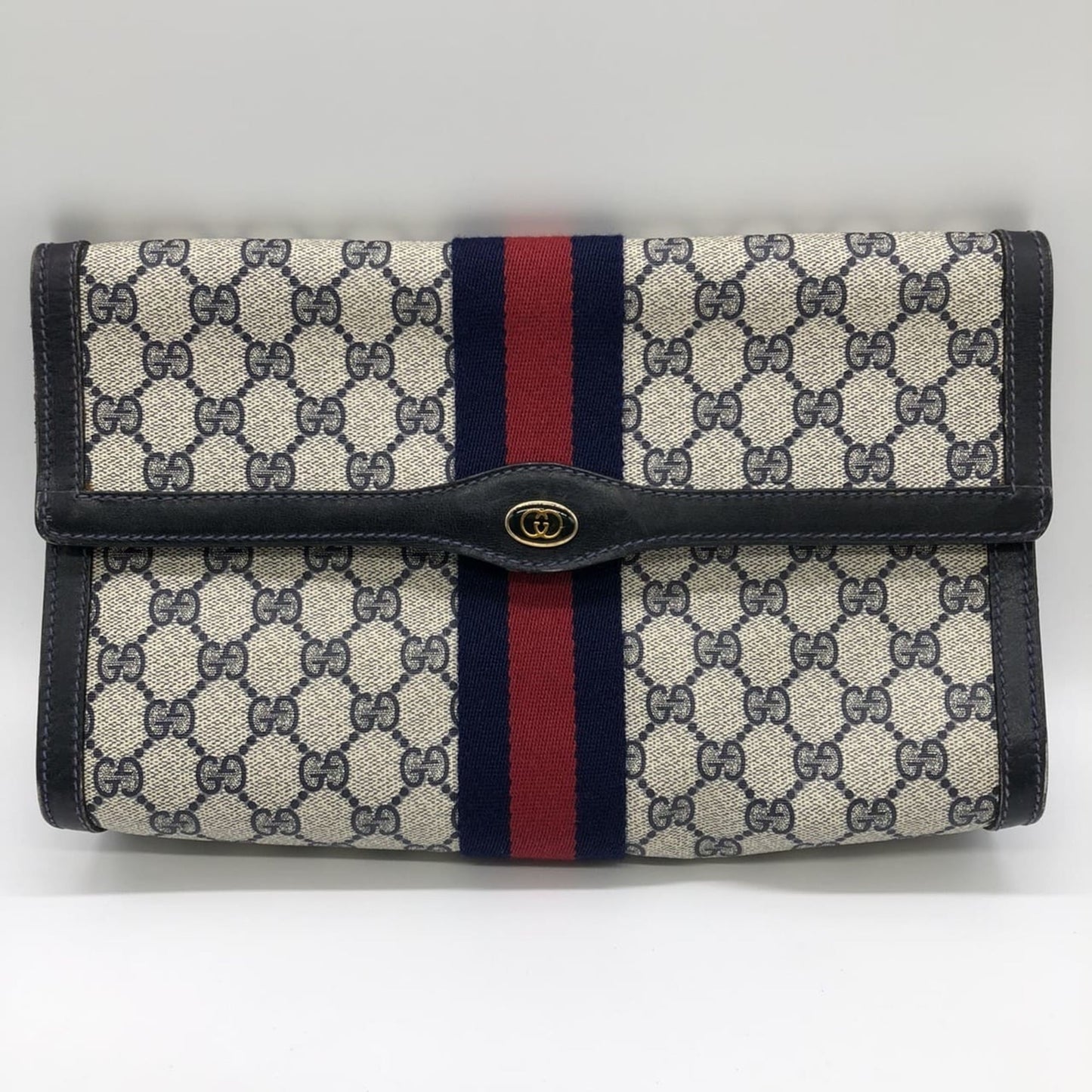 Gucci Navy Gg Supreme Clutch Bag Pouch ( )