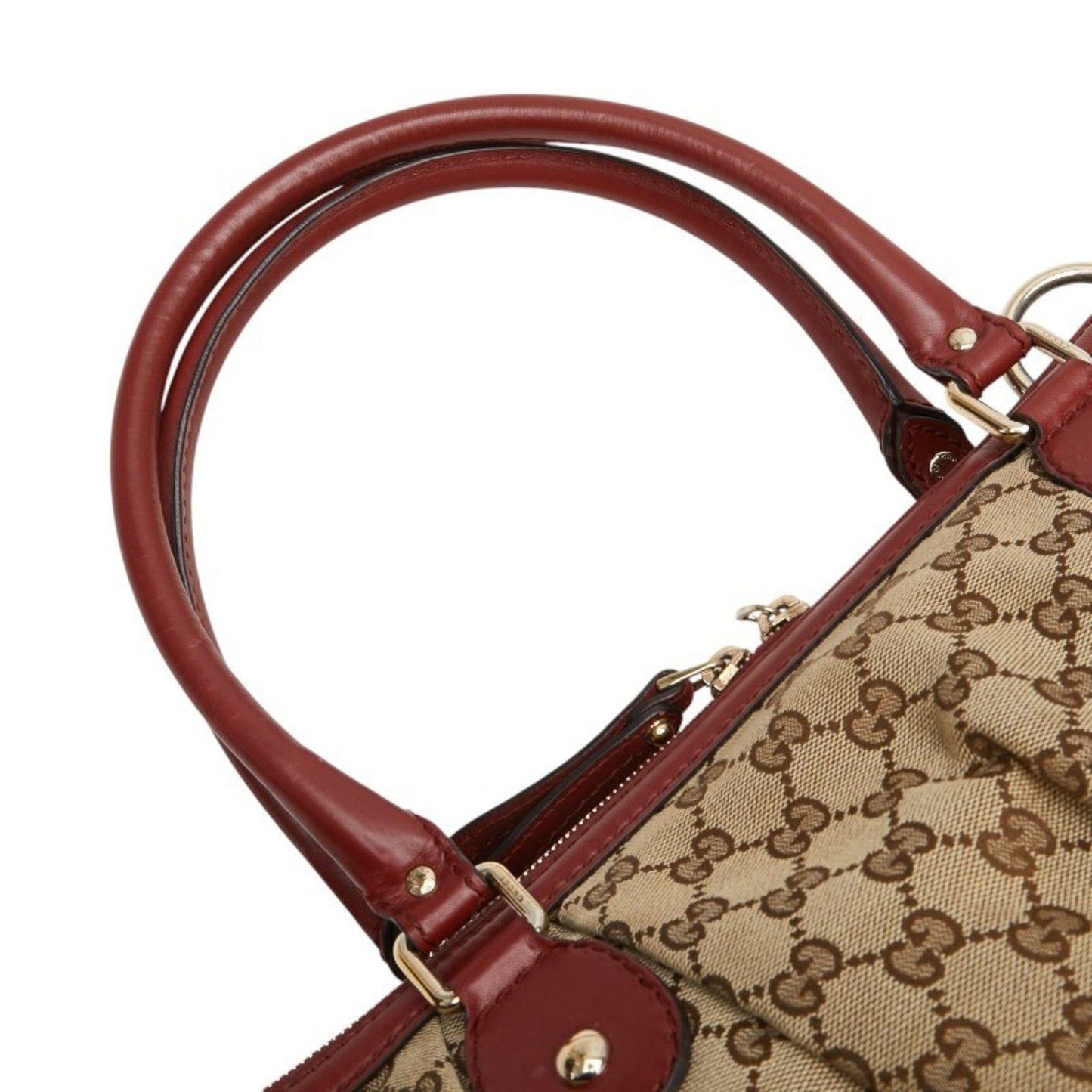 Gucci Beige Red Color Canvas Leather Shoulder Bag Tote Bag ( )