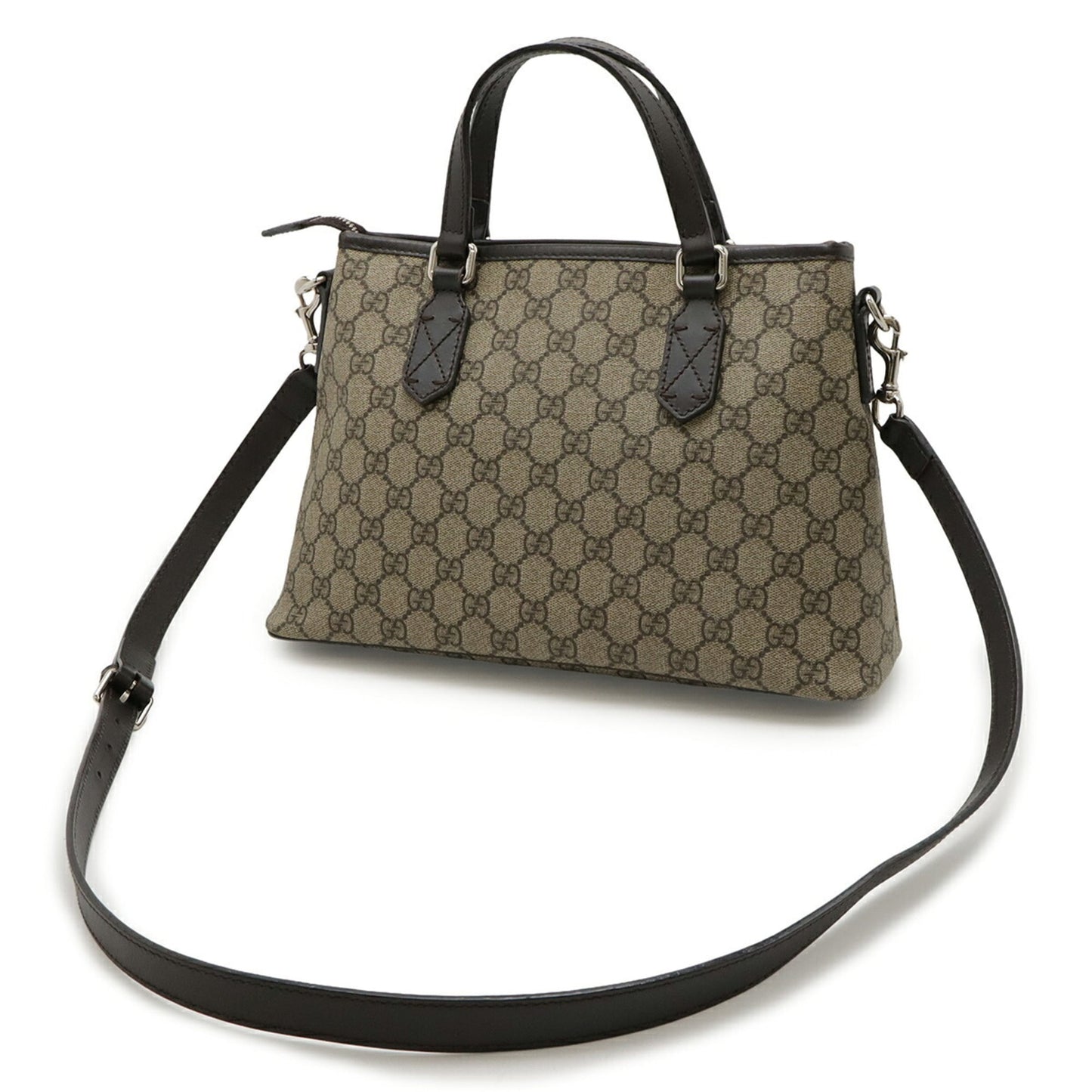 Gucci Beige Dark Brown Gg Supreme Leather Handbag Shoulder Bag Tote Bag ( )