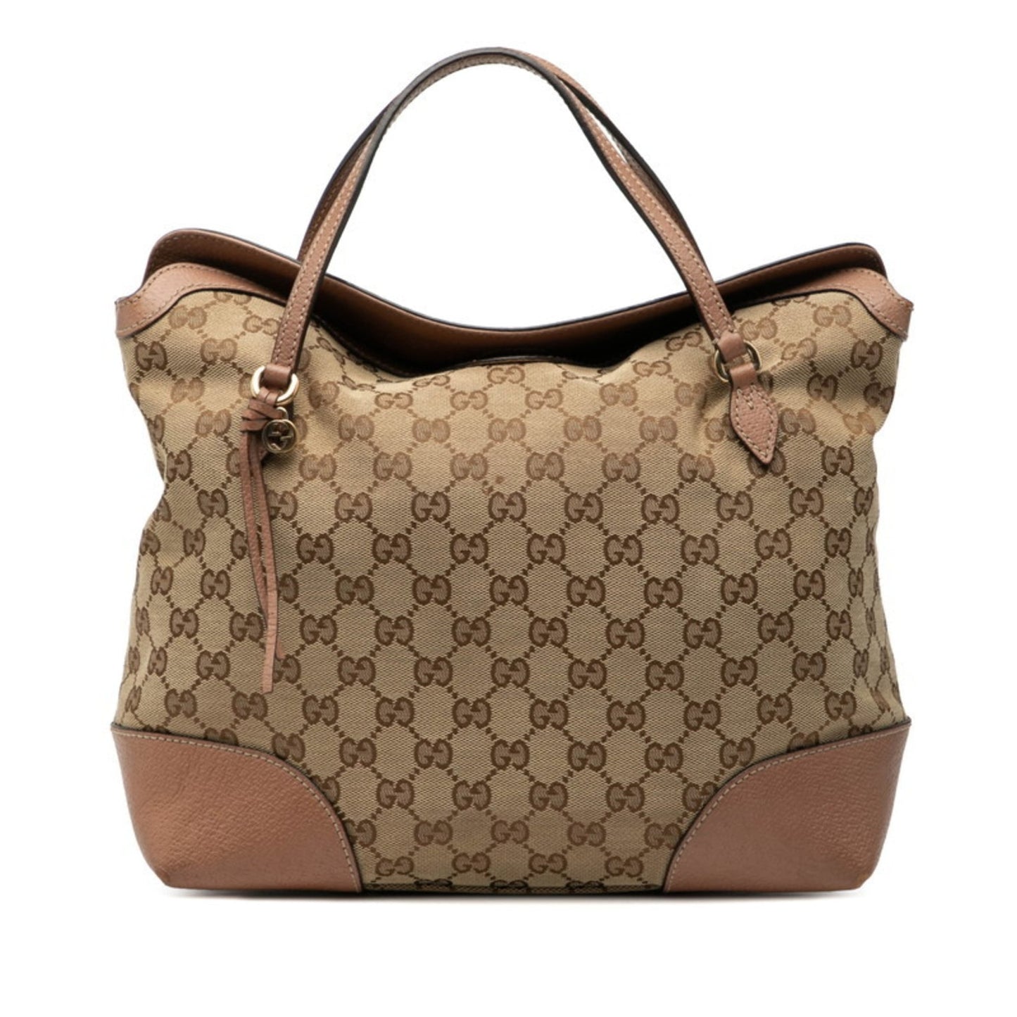 Gucci Gg Canvas Beige Brown Gg Canvas Leather Handbag Tote Bag ( )