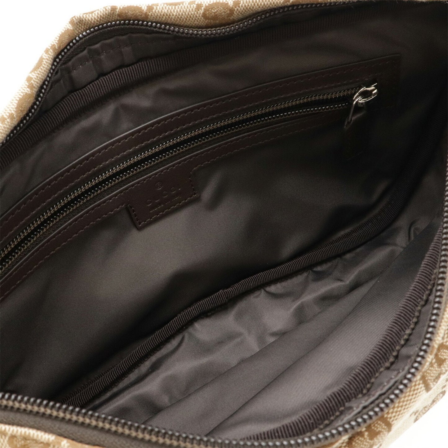 Gucci Beige Dark Brown Canvas Sling Bag ( )