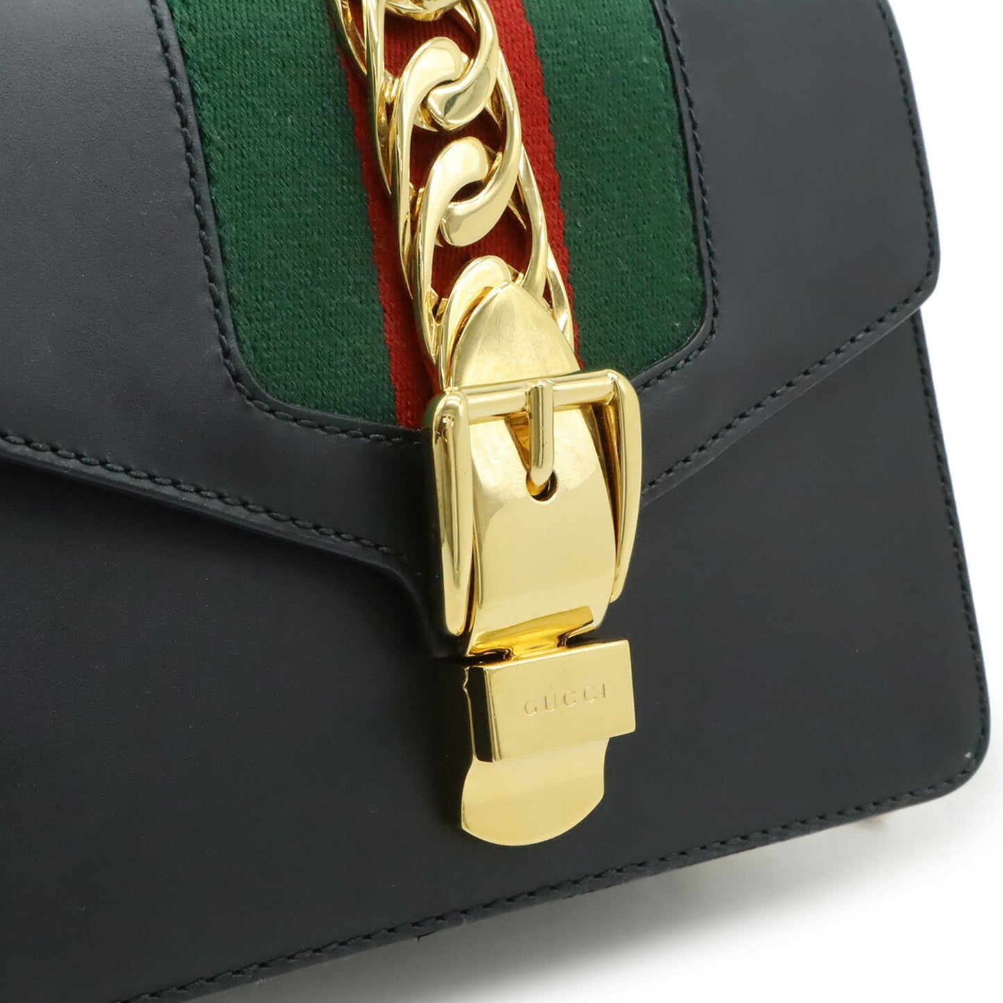 Gucci Black Green Red Color Leather Pochette Shoulder Bag ( )