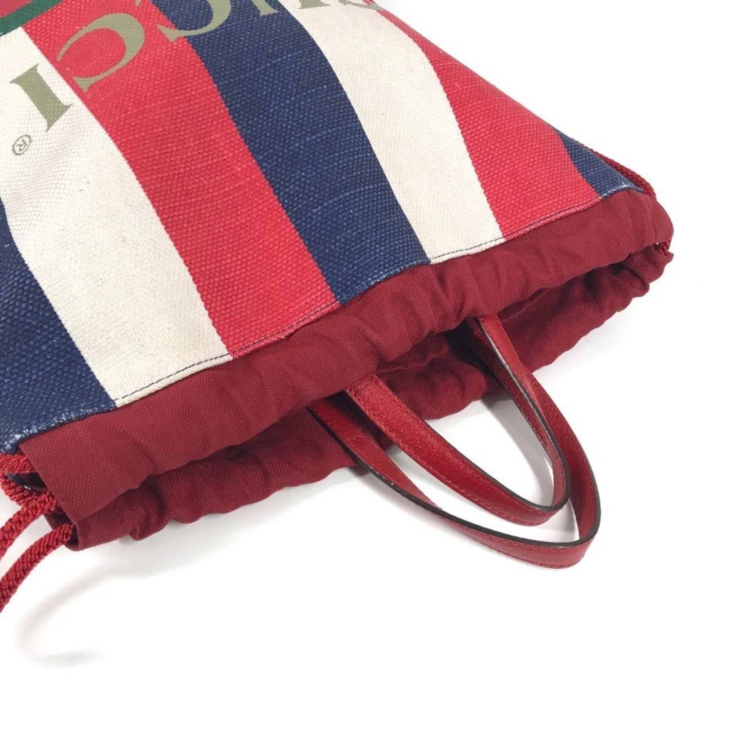Gucci Navy Red Color White Leather Canvas Backpack Handbag Tote Bag ( )