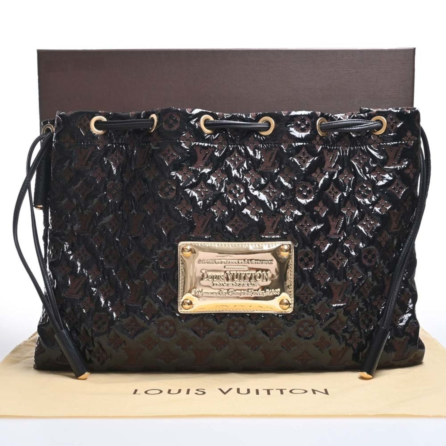 LOUIS VUITTON Monogram Envinil Squeech Shoulder Bag Black/Brown Women's