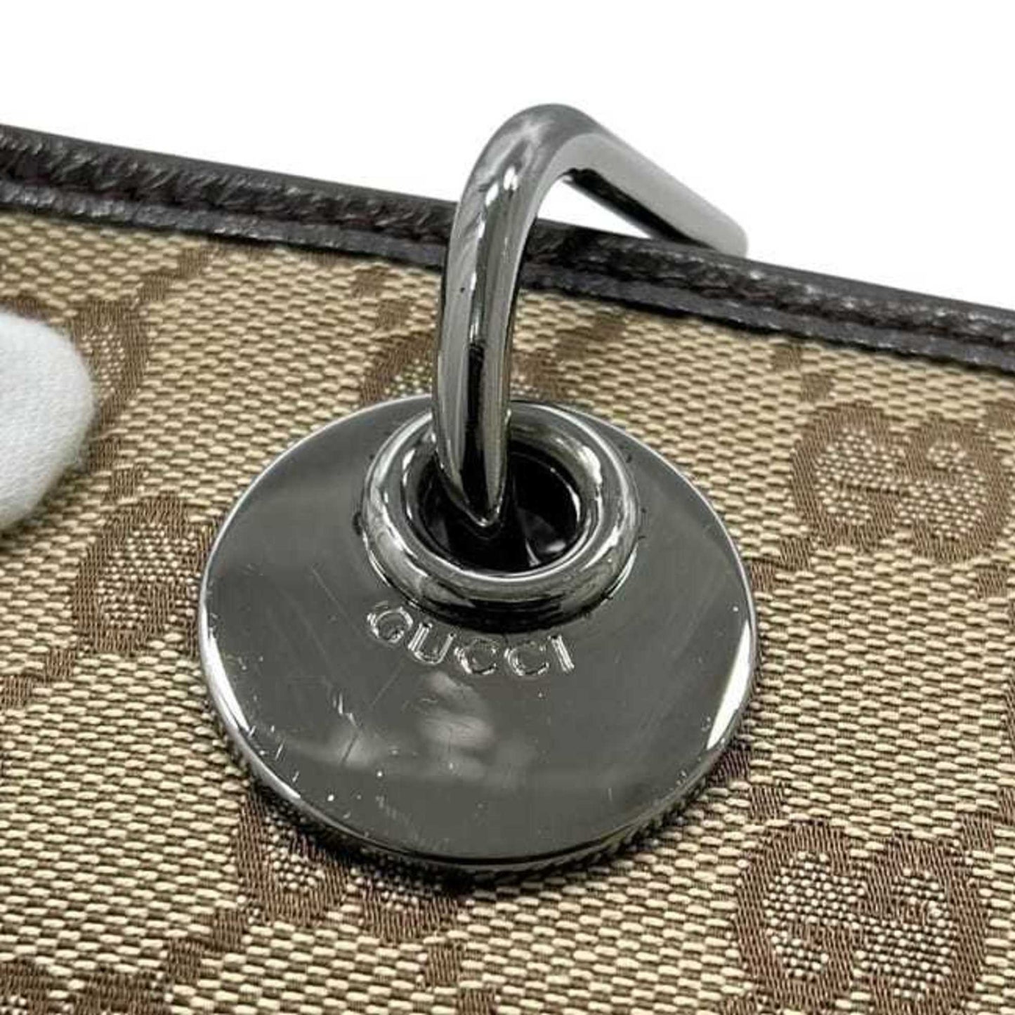 Gucci Beige Brown Canvas Leather Handbag Tote Bag ( )