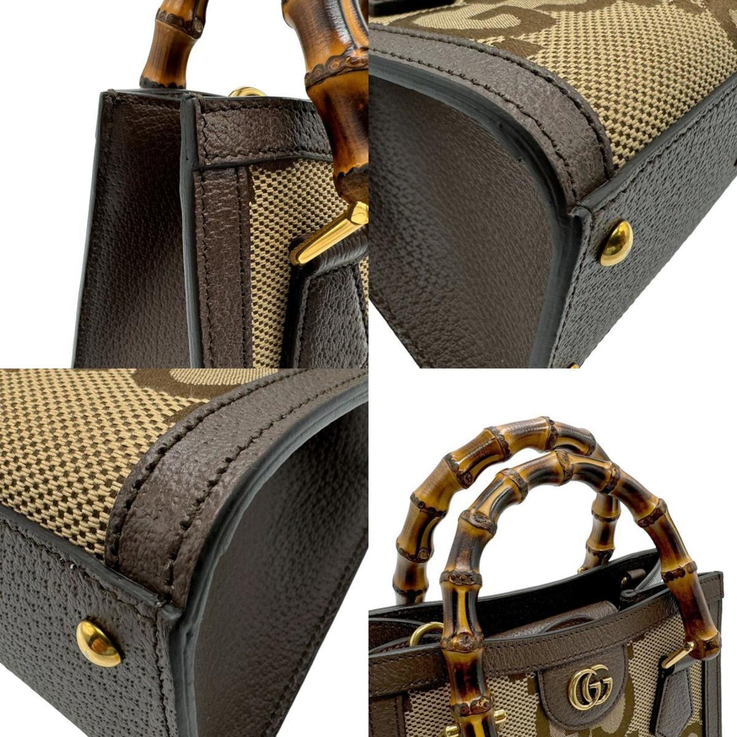 Gucci Brown Gg Canvas Leather Handbag Shoulder Bag Tote Bag ( )