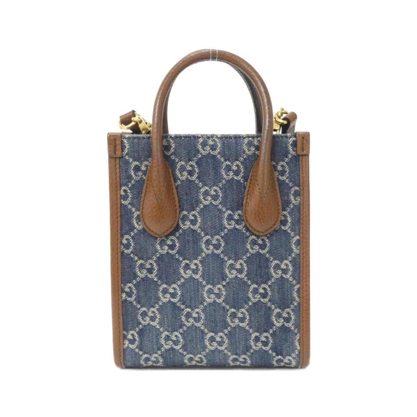 Gucci Brown Dark Blue Jacquard Leather Handbag ( )