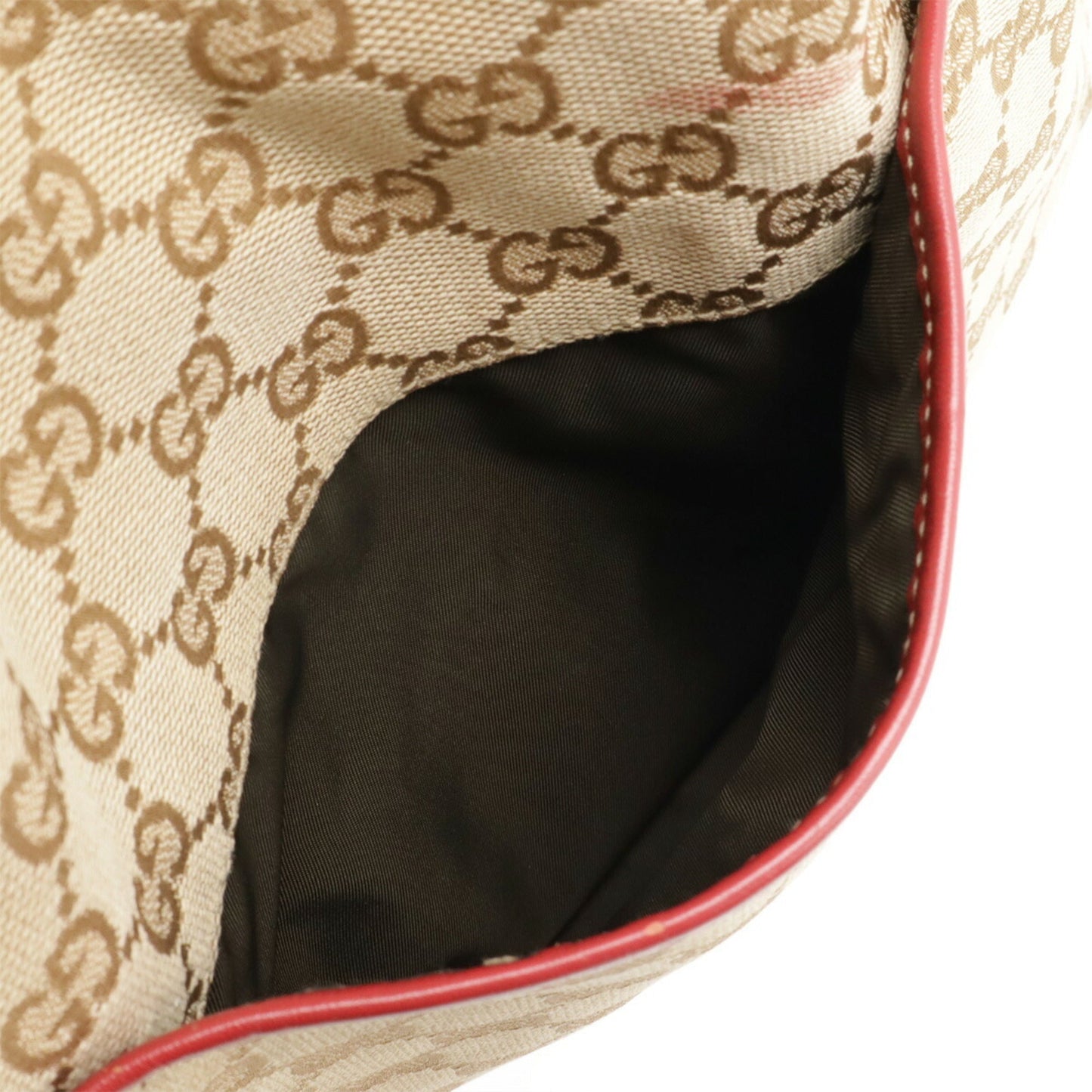 Gucci Beige Khaki Red Color Gg Canvas Leather Shoulder Bag Tote Bag ( )