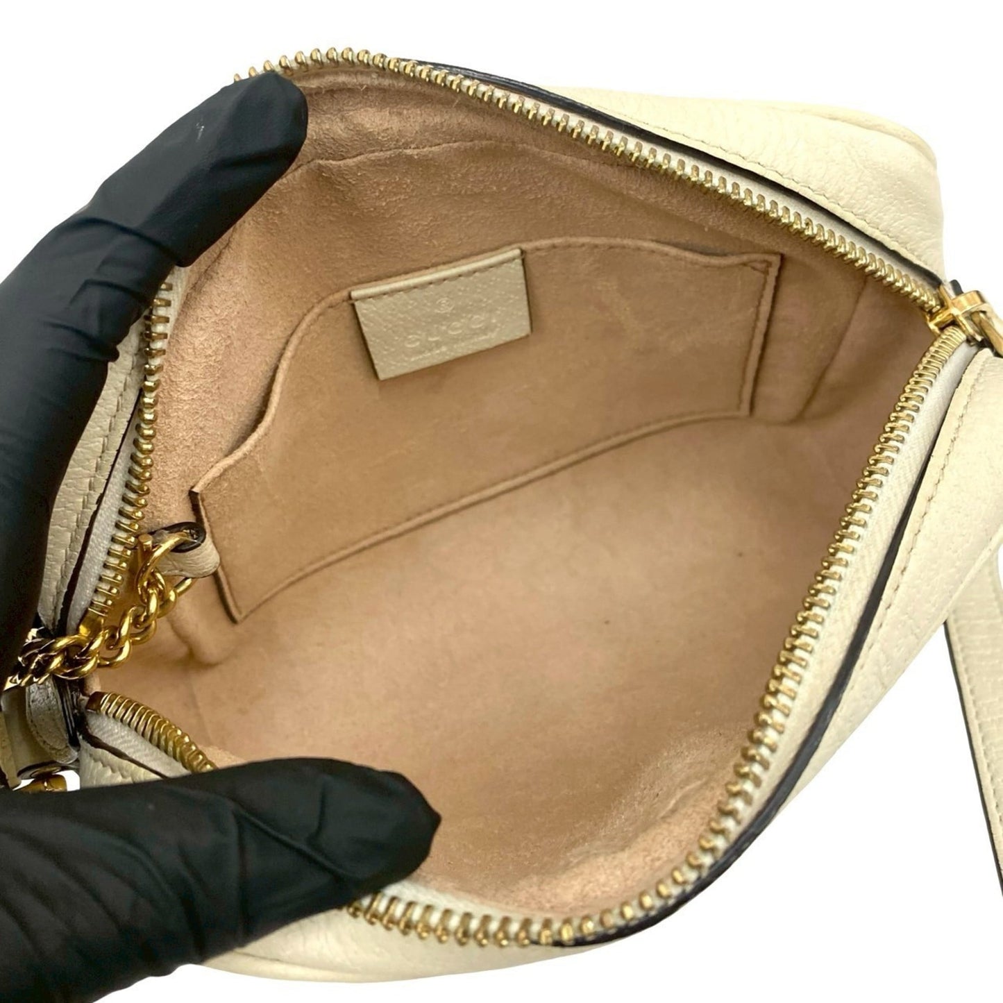 Gucci Navy Red Color White Leather Pochette Shoulder Bag ( )