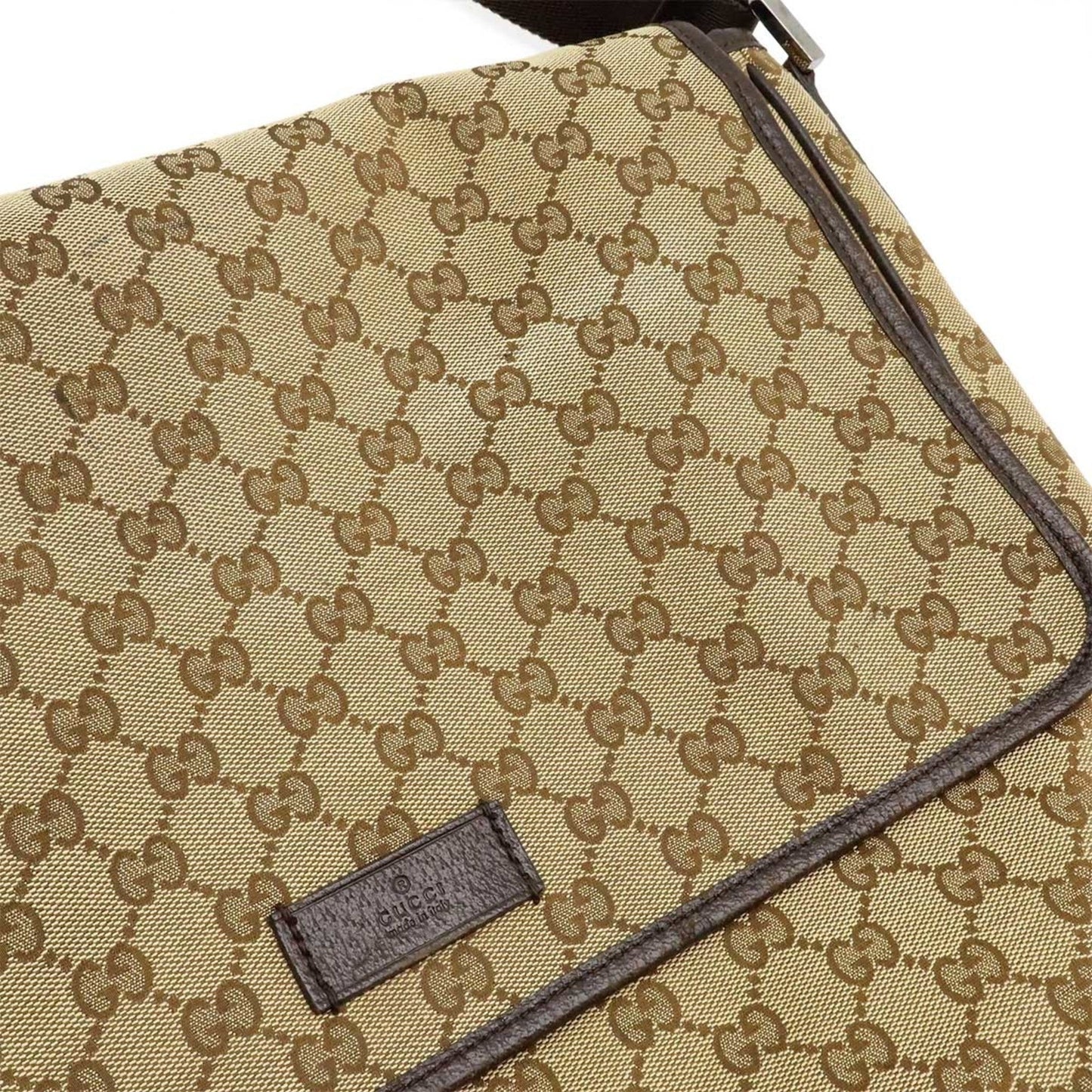 Gucci Beige Dark Brown Khaki Gg Canvas Leather Shoulder Bag ( )