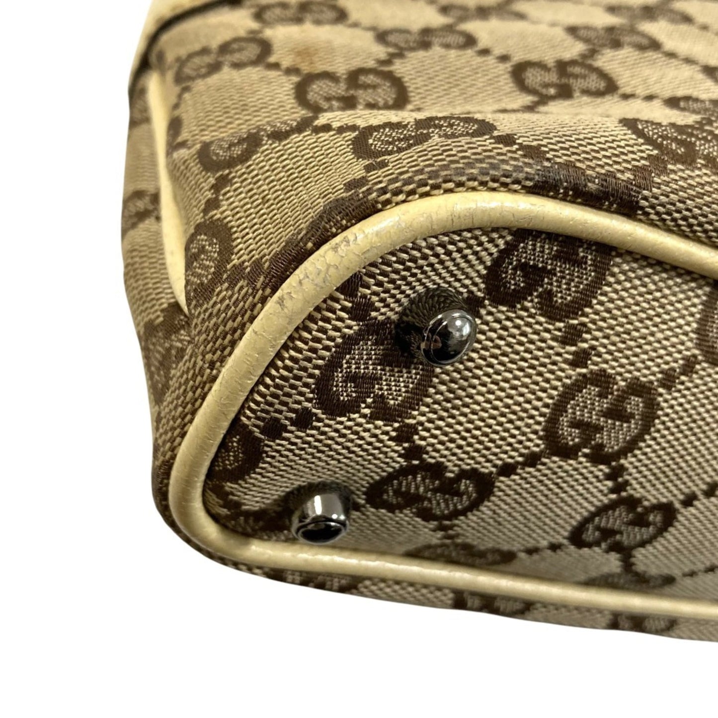 Gucci Beige Gg Canvas Leather Handbag ( )