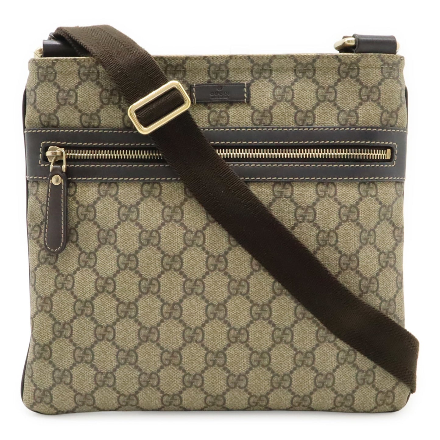 Gucci Beige Brown Dark Brown Khaki Gg Supreme Canvas Leather Shoulder Bag ( )