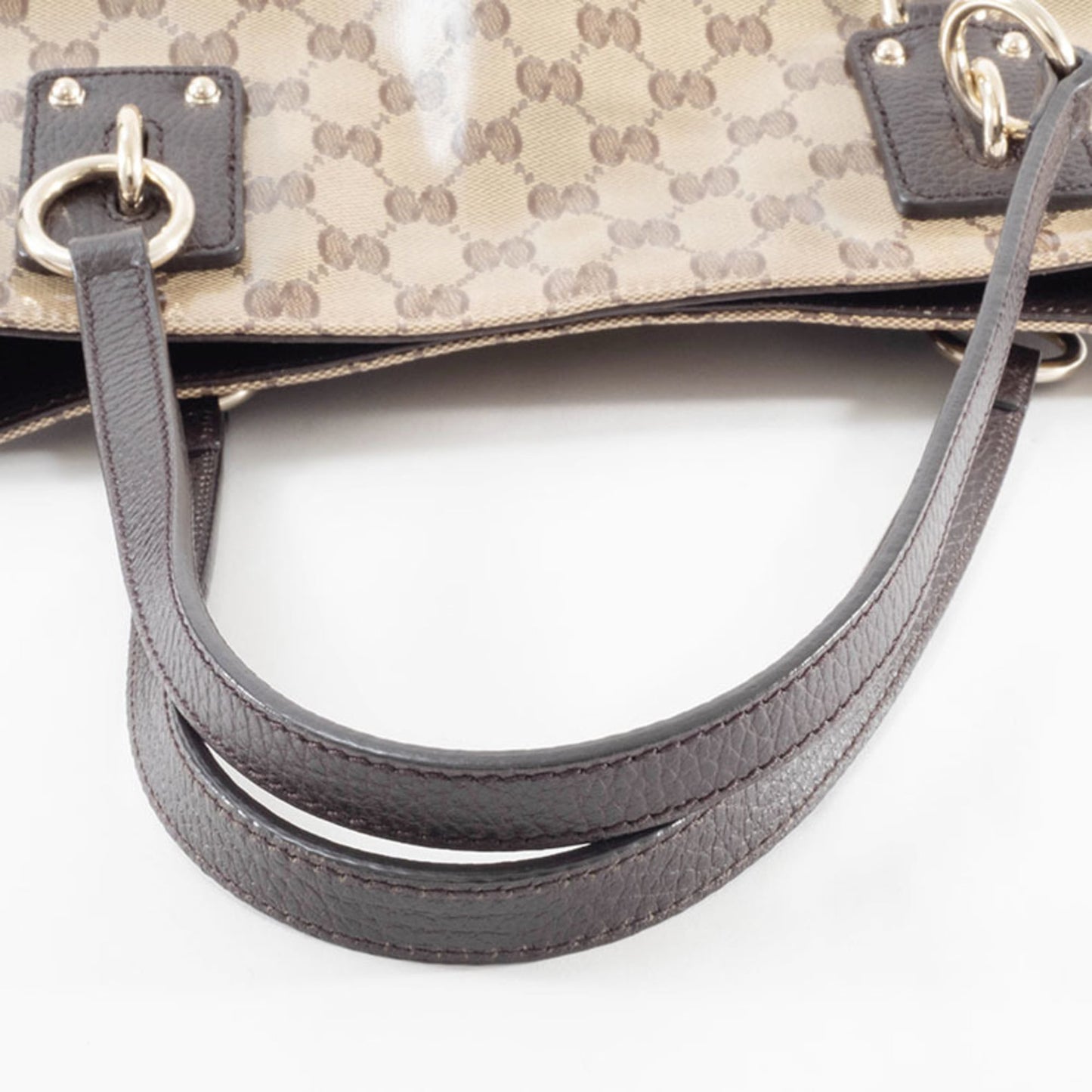 Gucci Beige Brown Pvc Canvas Leather Tote Bag ( )