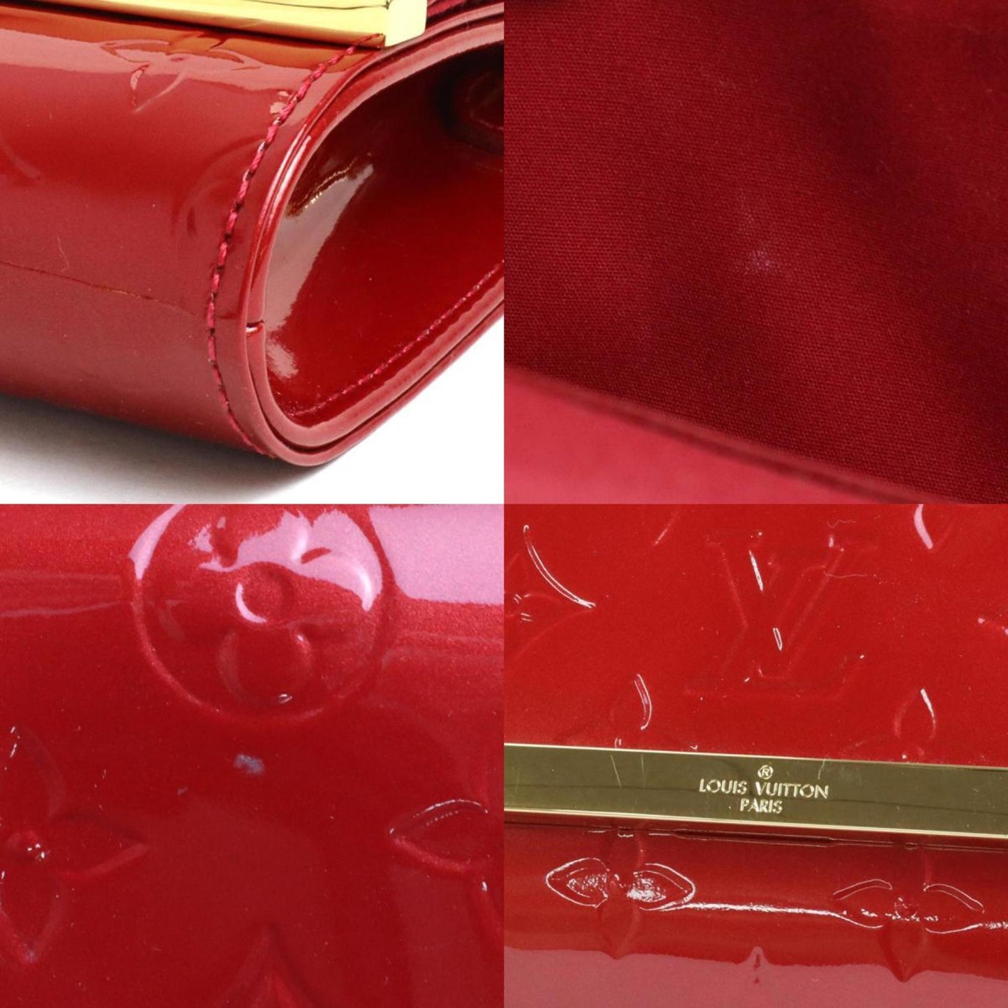 LOUIS VUITTON Shoulder Bag Diagonal Monogram Verni Clutch Anna Patent Leather Red Gold Women's