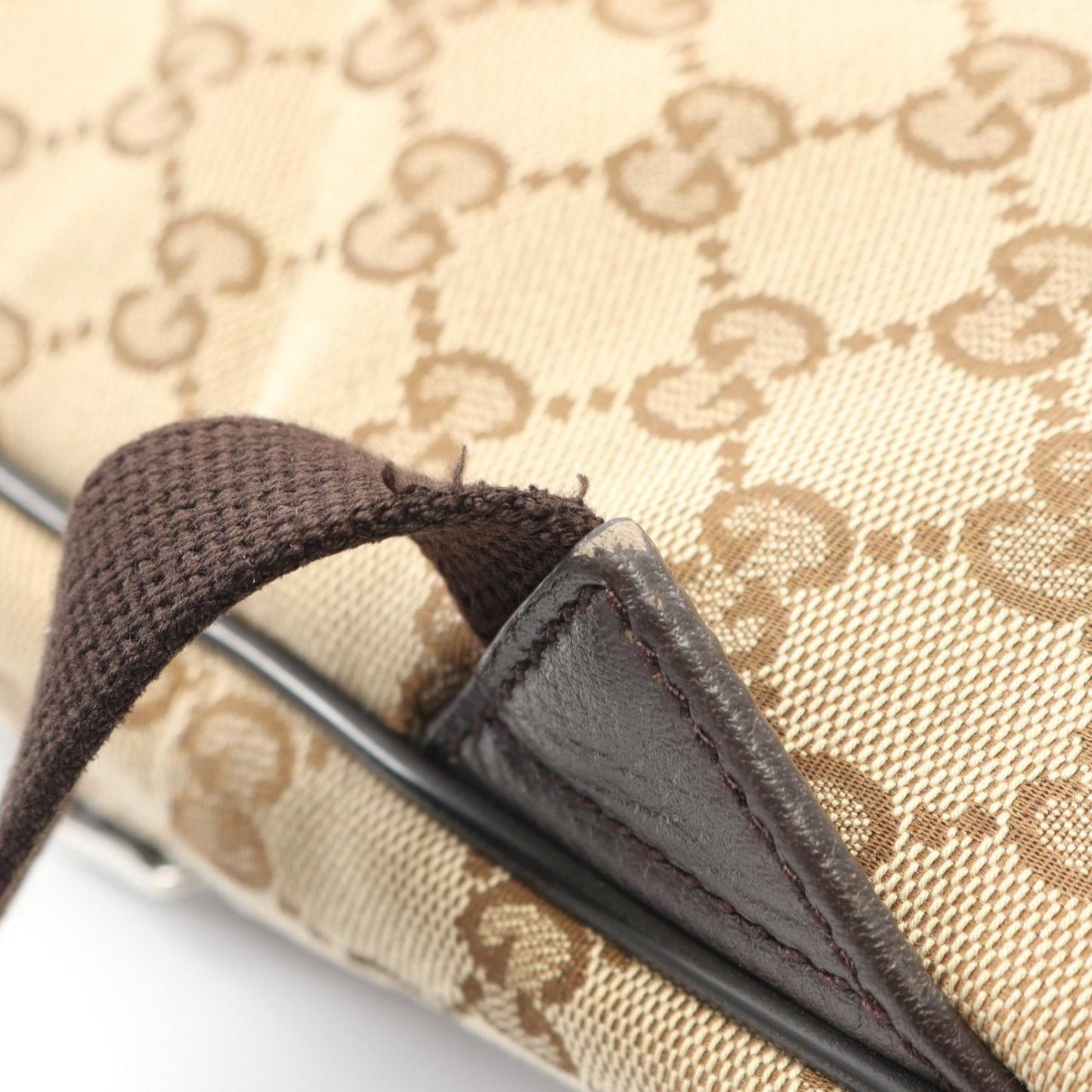 Gucci Beige Brown Canvas Leather Backpack ( )