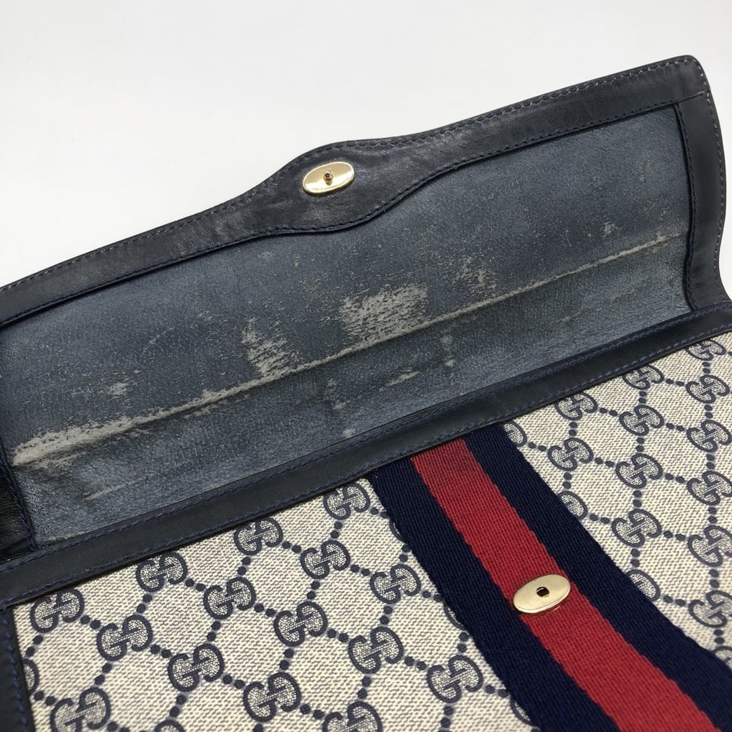 Gucci Navy Gg Supreme Clutch Bag Pouch ( )