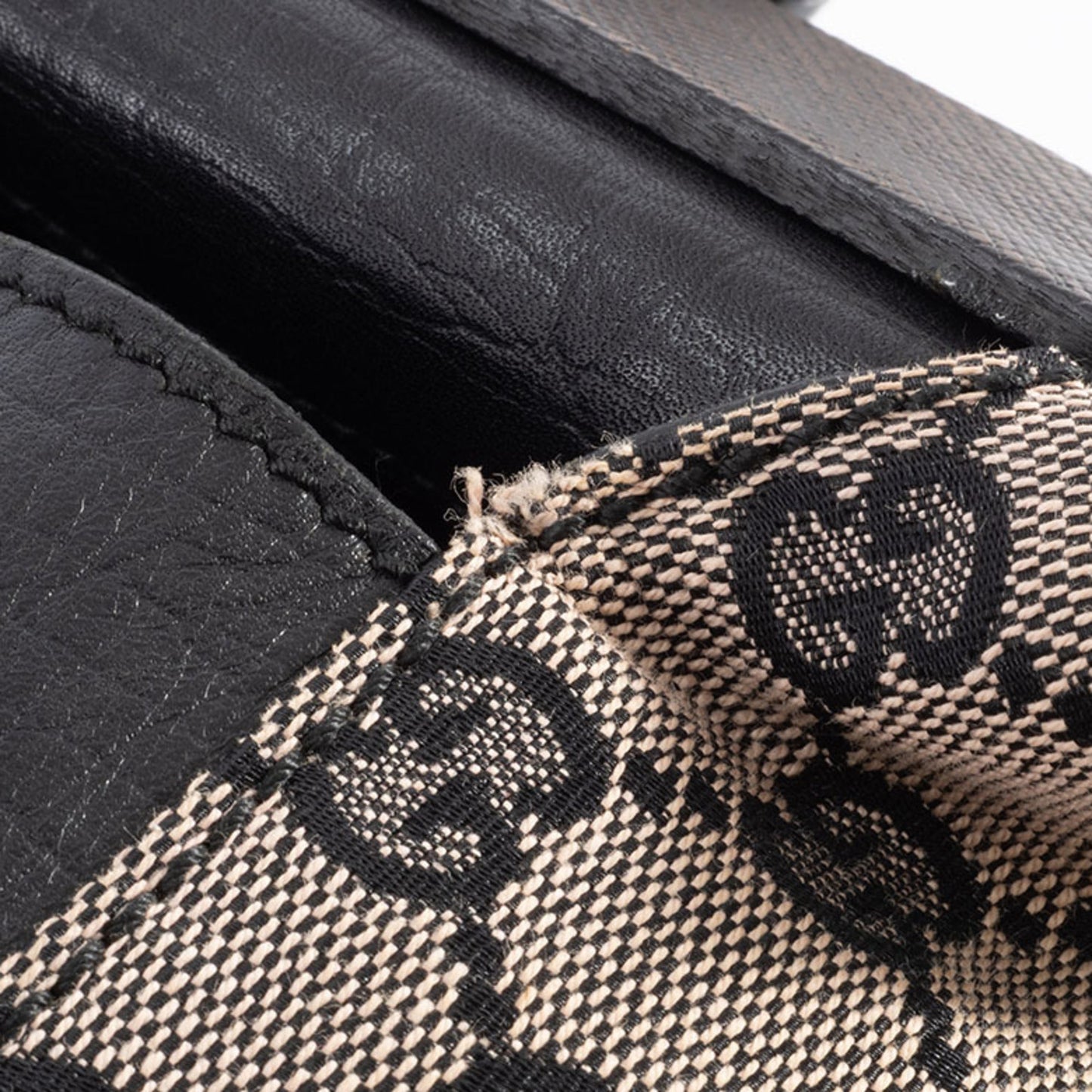 Gucci Gg Canvas Beige Black Gg Canvas Leather Handbag ( )
