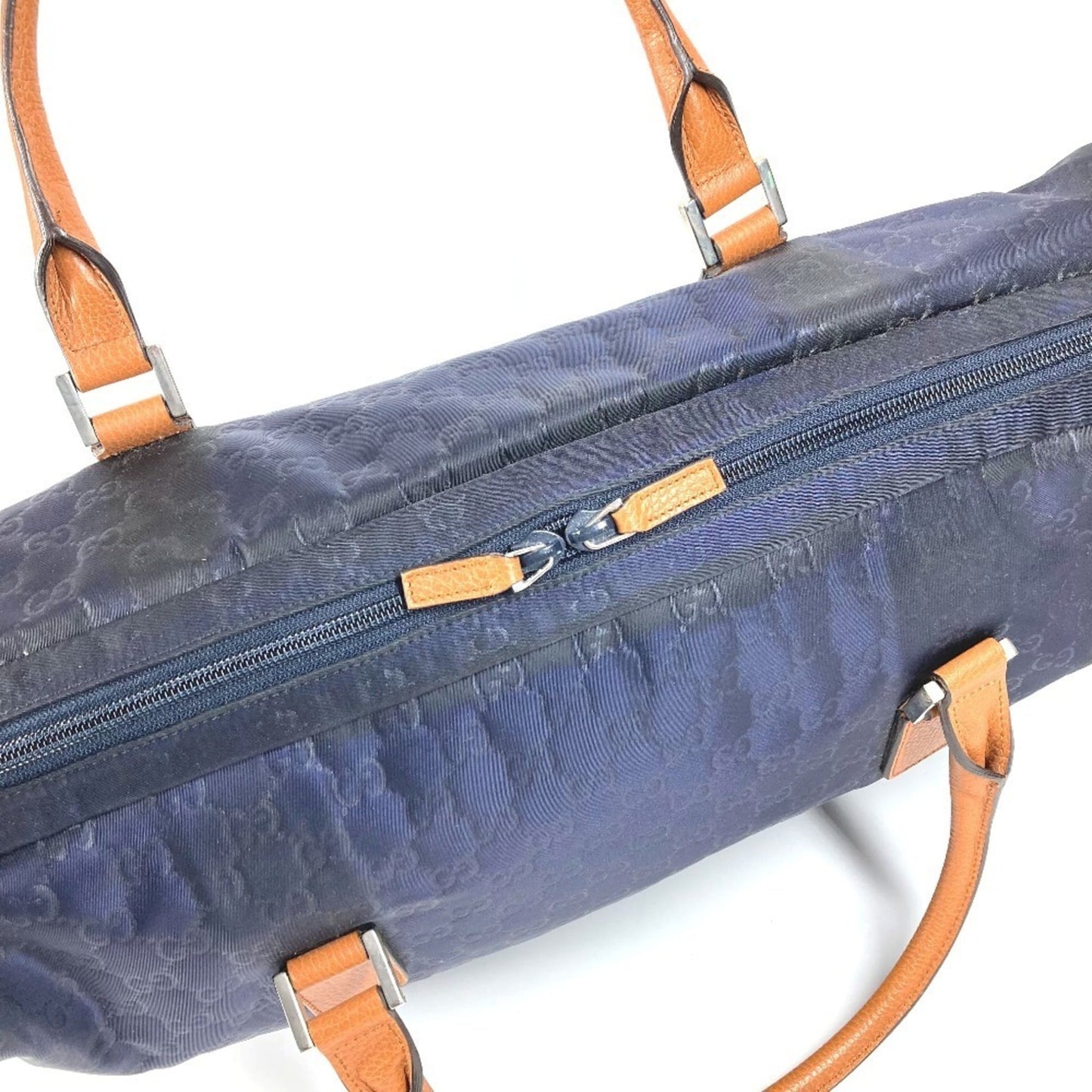 Gucci Brown Navy Nylon Leather Boston Bag ( )