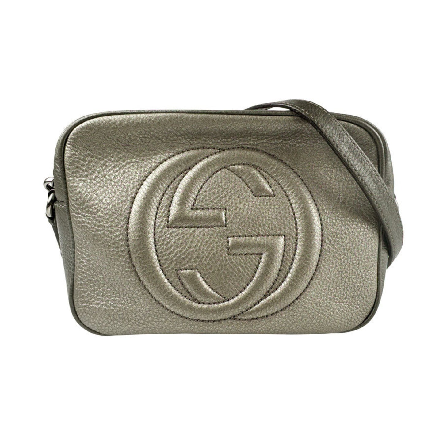 Gucci Gold Gray Khaki Leather Shoulder Bag ( )