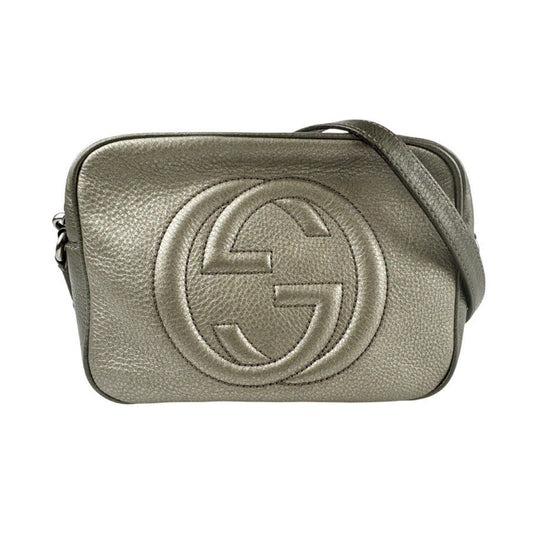 Gucci Gold Gray Khaki Leather Shoulder Bag ( )