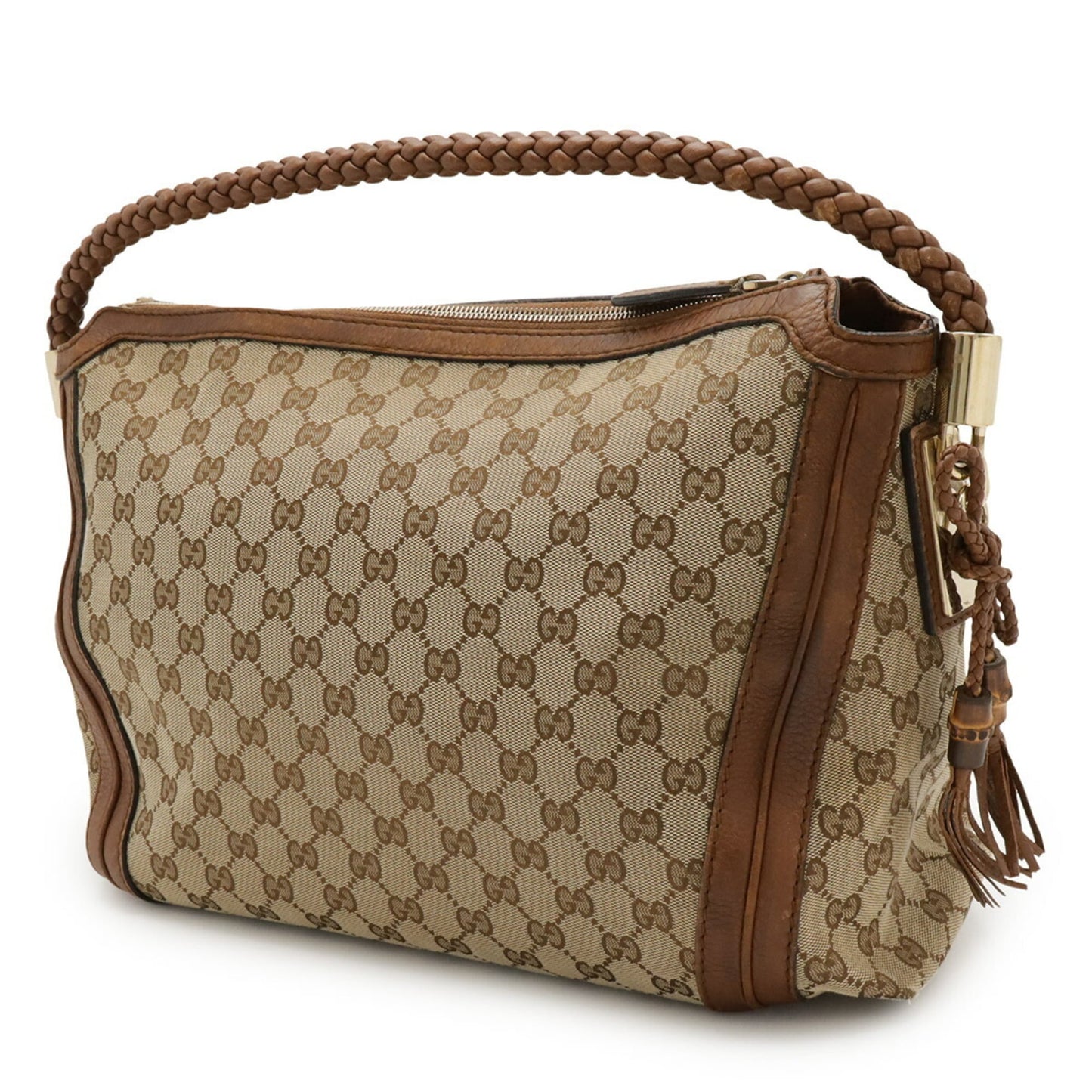 Gucci Gg Canvas Beige Brown Khaki Canvas Leather Shoulder Bag ( )