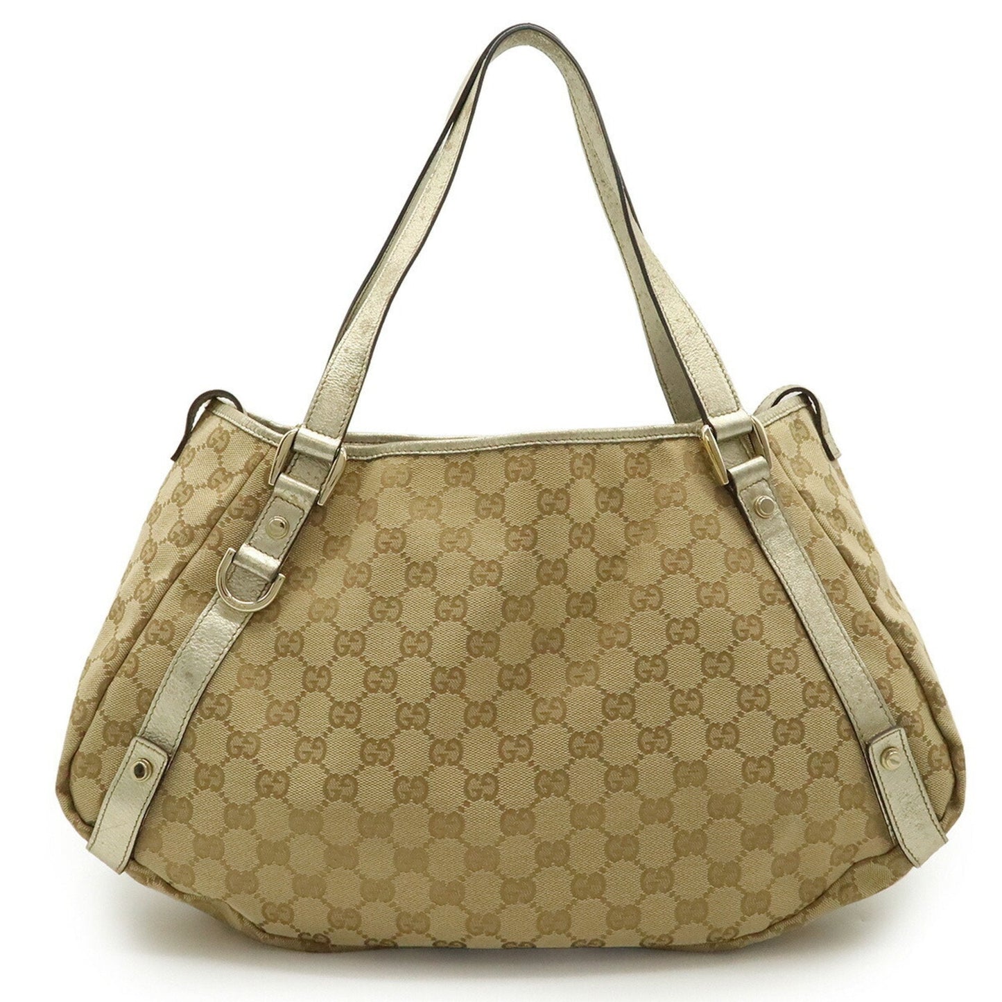 Gucci Beige Champagne Gold Gg Canvas Leather Shoulder Bag Tote Bag ( )