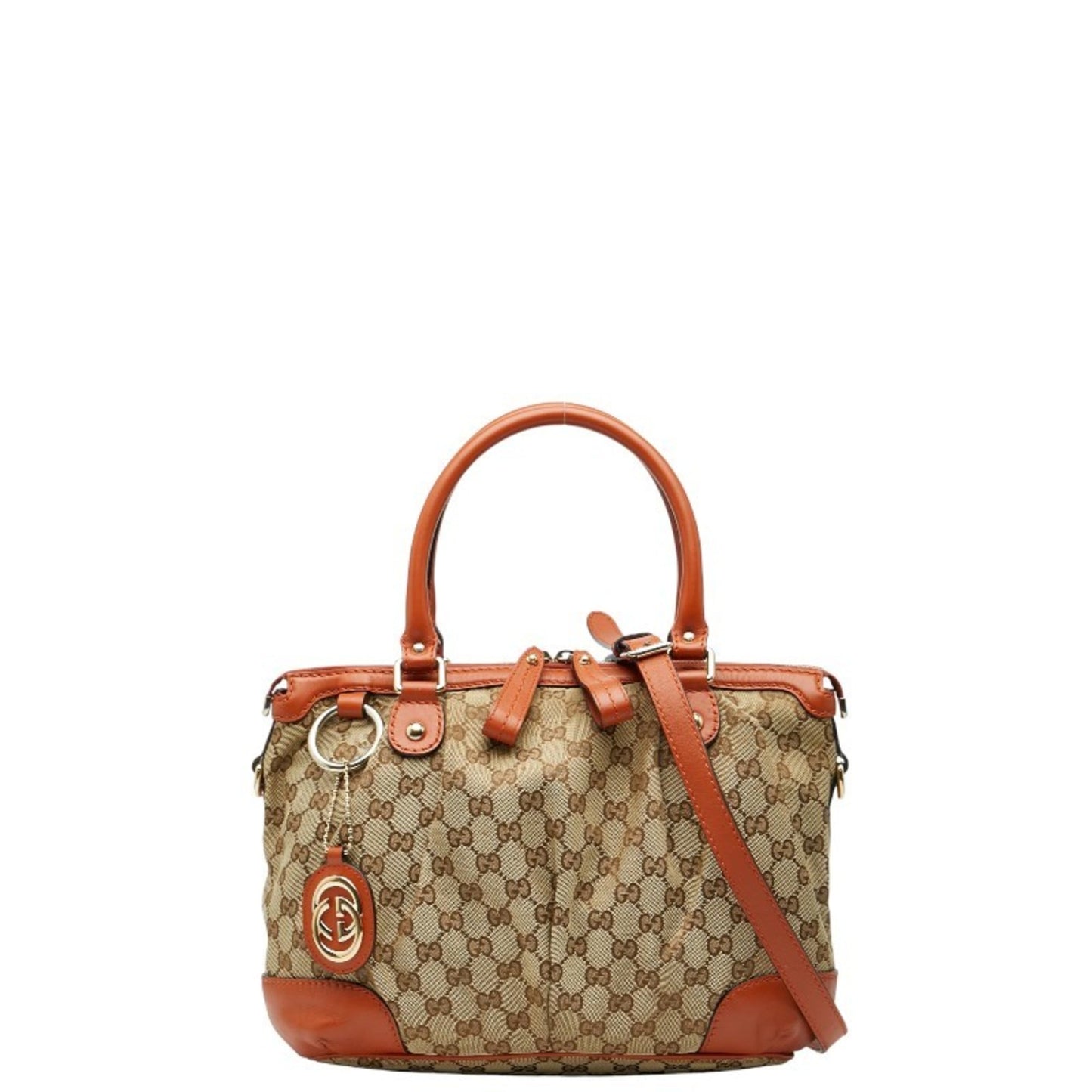 Gucci Beige Orange Canvas Leather Handbag Shoulder Bag ( )