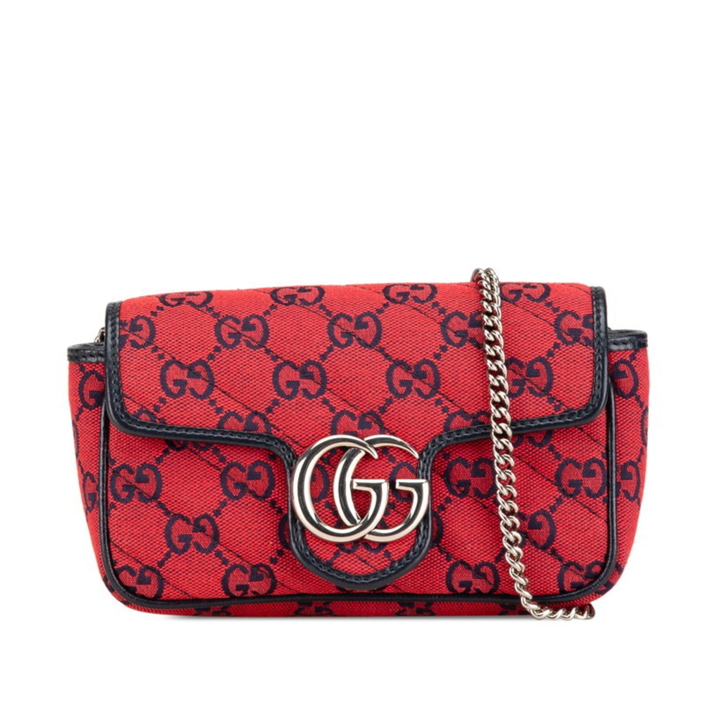 Gucci Navy Red Color Canvas Leather Shoulder Bag ( )