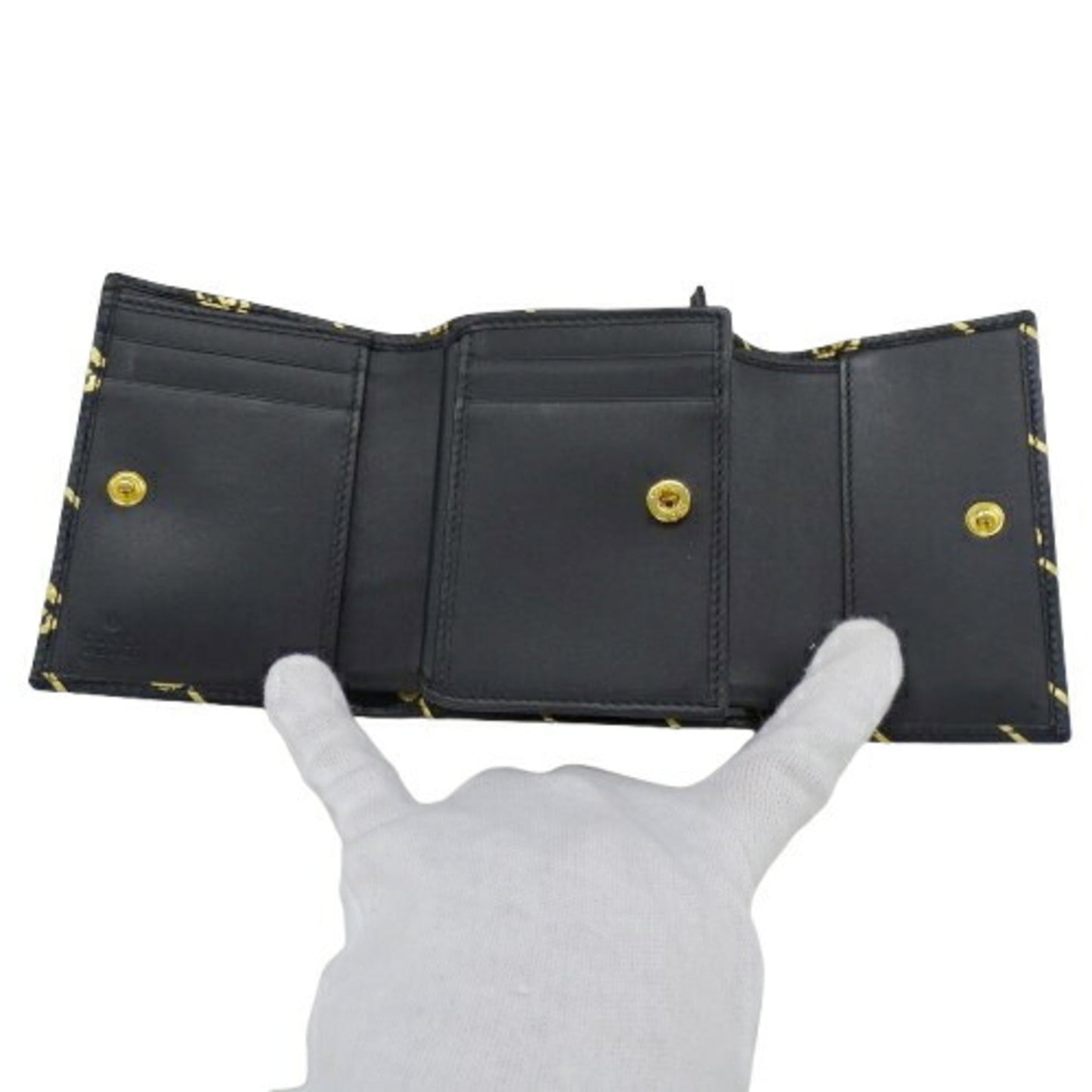 Gucci Gold Black Leather Wallet (Tri-Fold) ( )