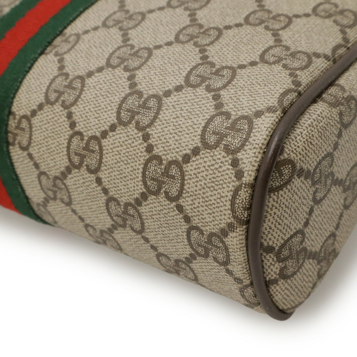 Gucci Beige Brown Green Red Color Coated Canvas Leather Clutch Bag ( )
