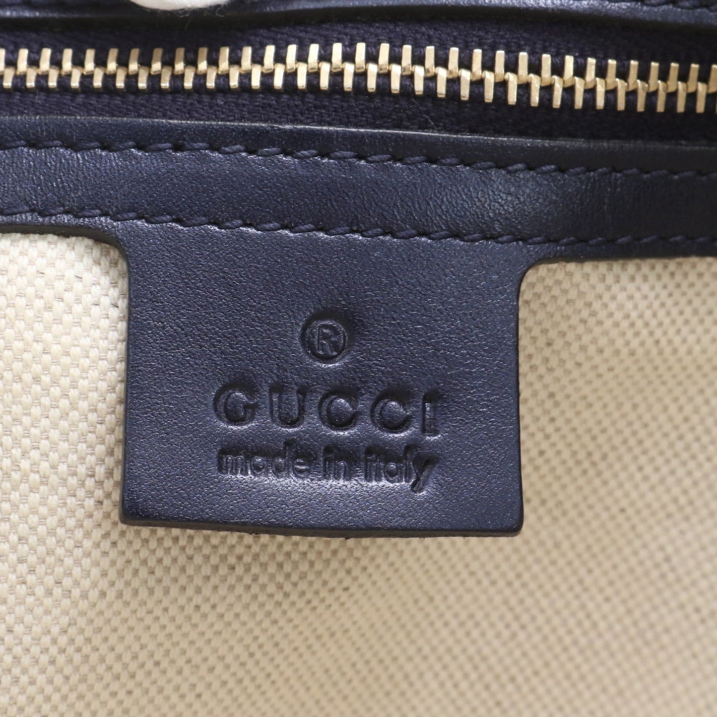 Gucci Navy Leather Coated Canvas Tote Bag ( )