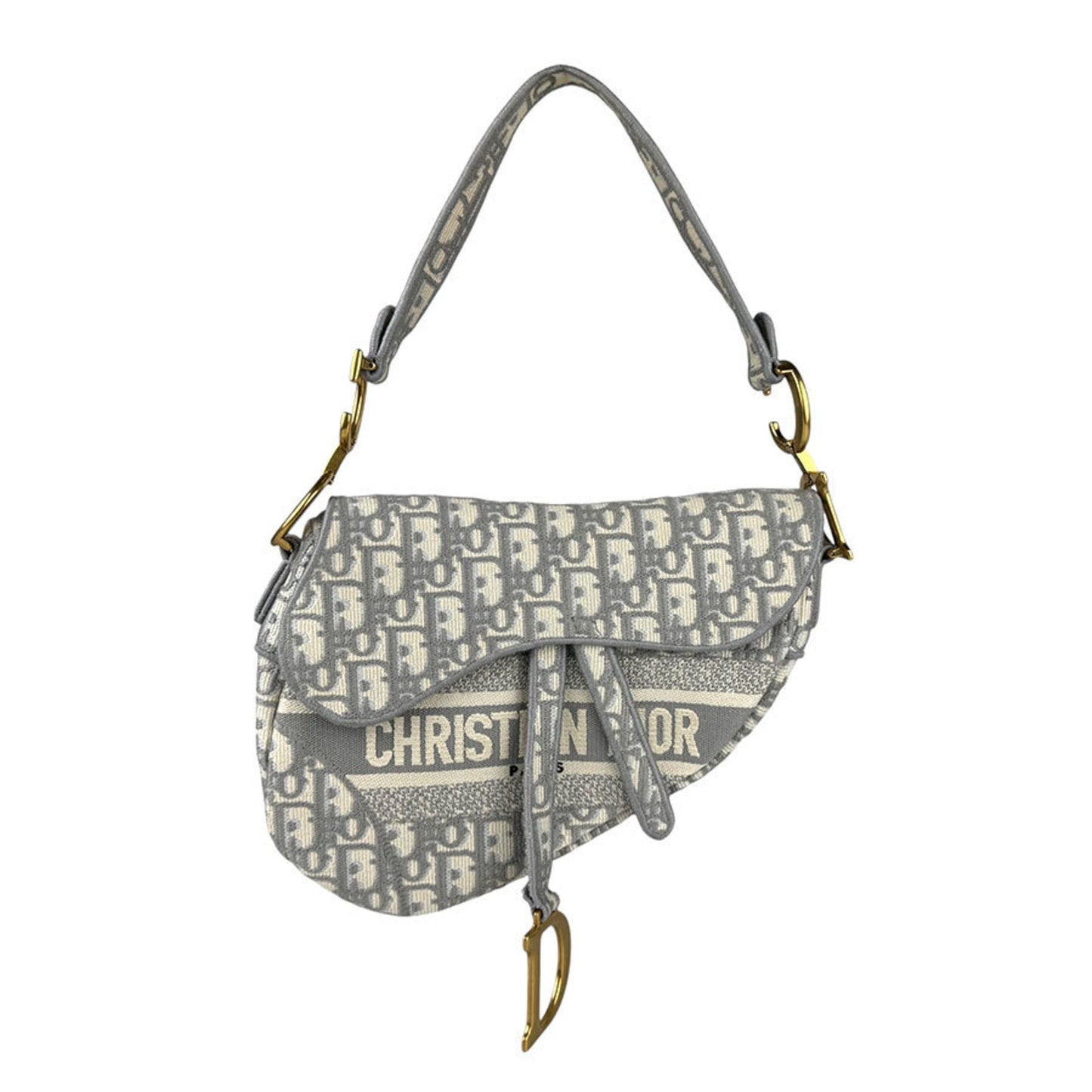 Christian Dior Gray White Canvas Saddle Bag Shoulder Bag ()