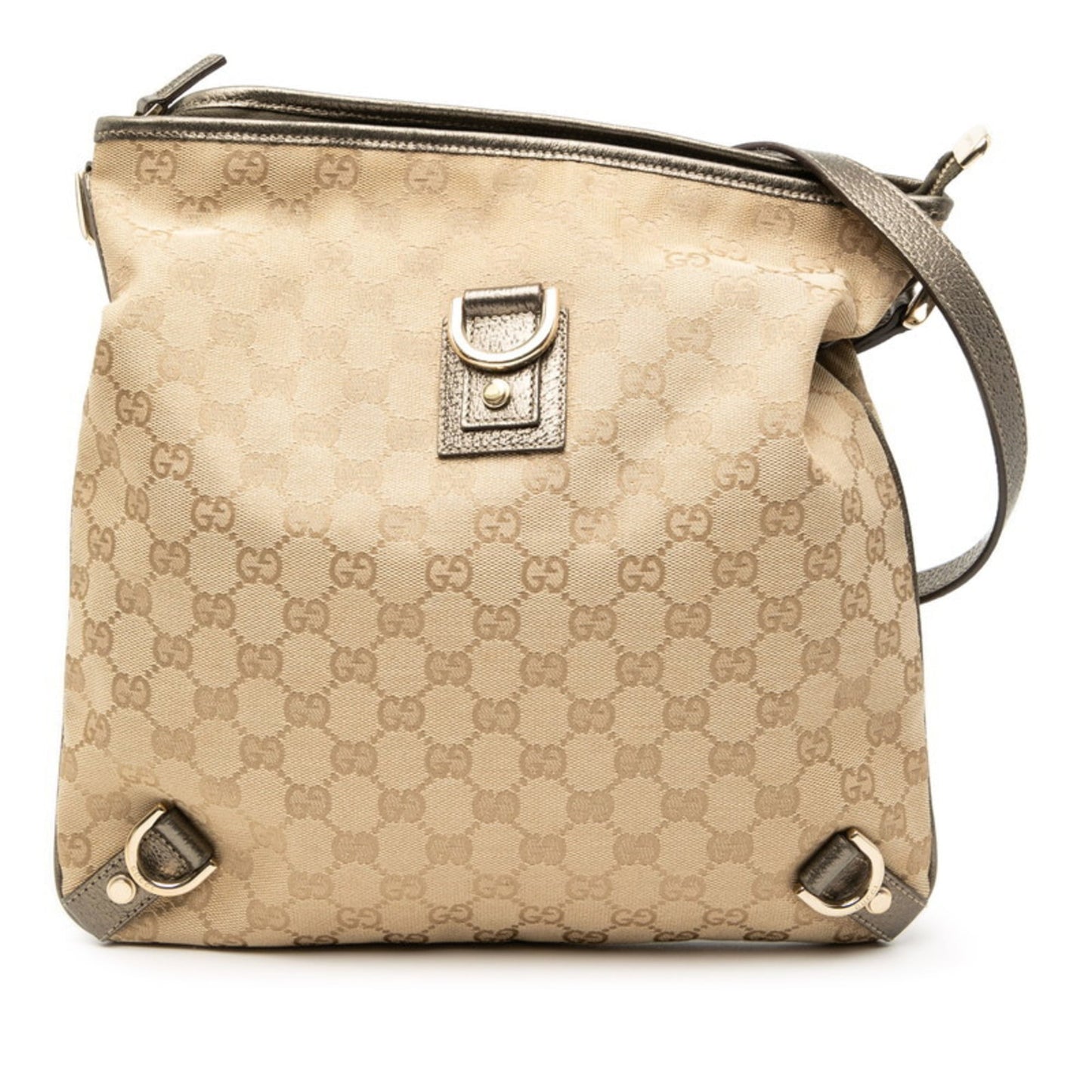 Gucci Beige Brown Canvas Leather Shoulder Bag ( )