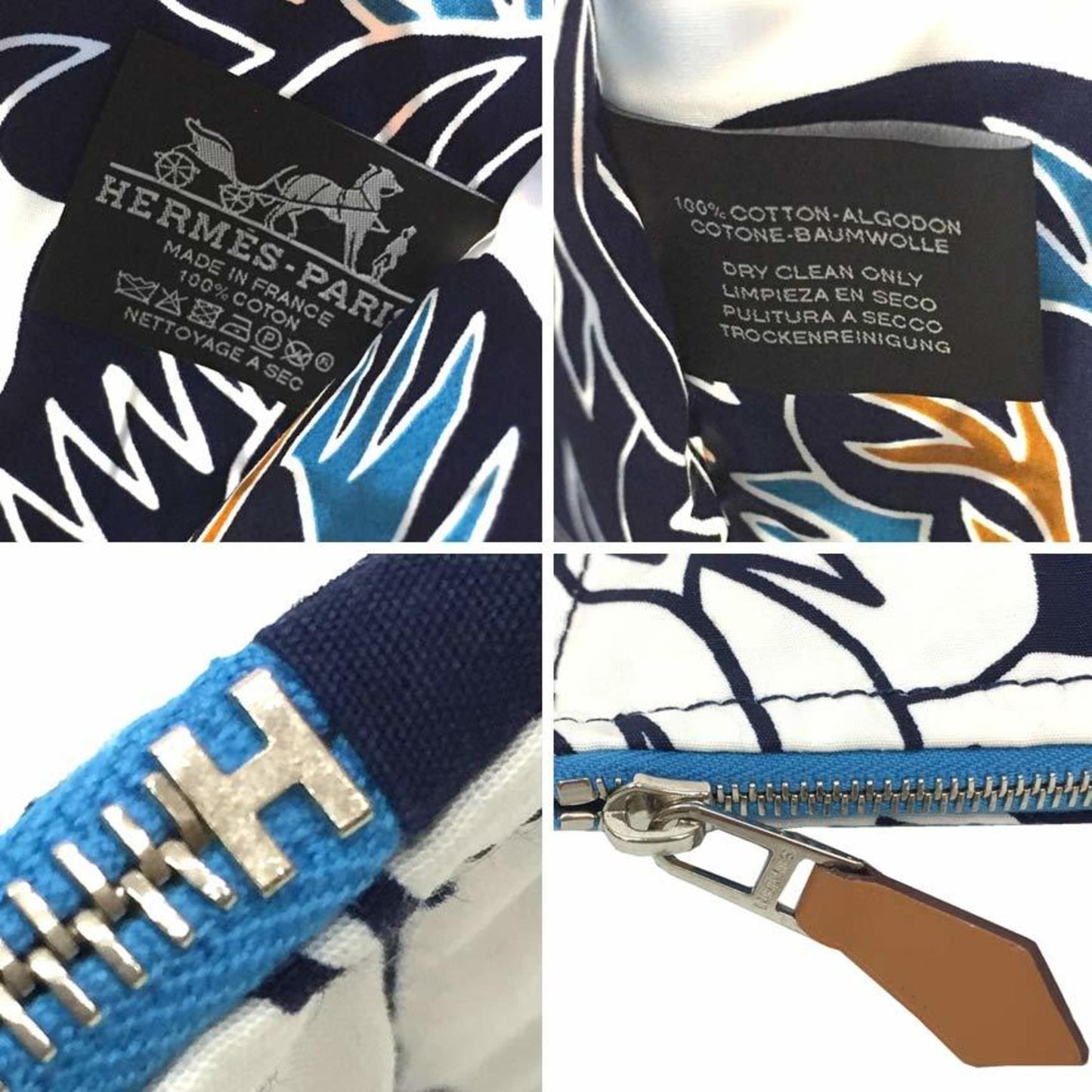 Hermes Navy White Cotton Canvas Pouch ( )