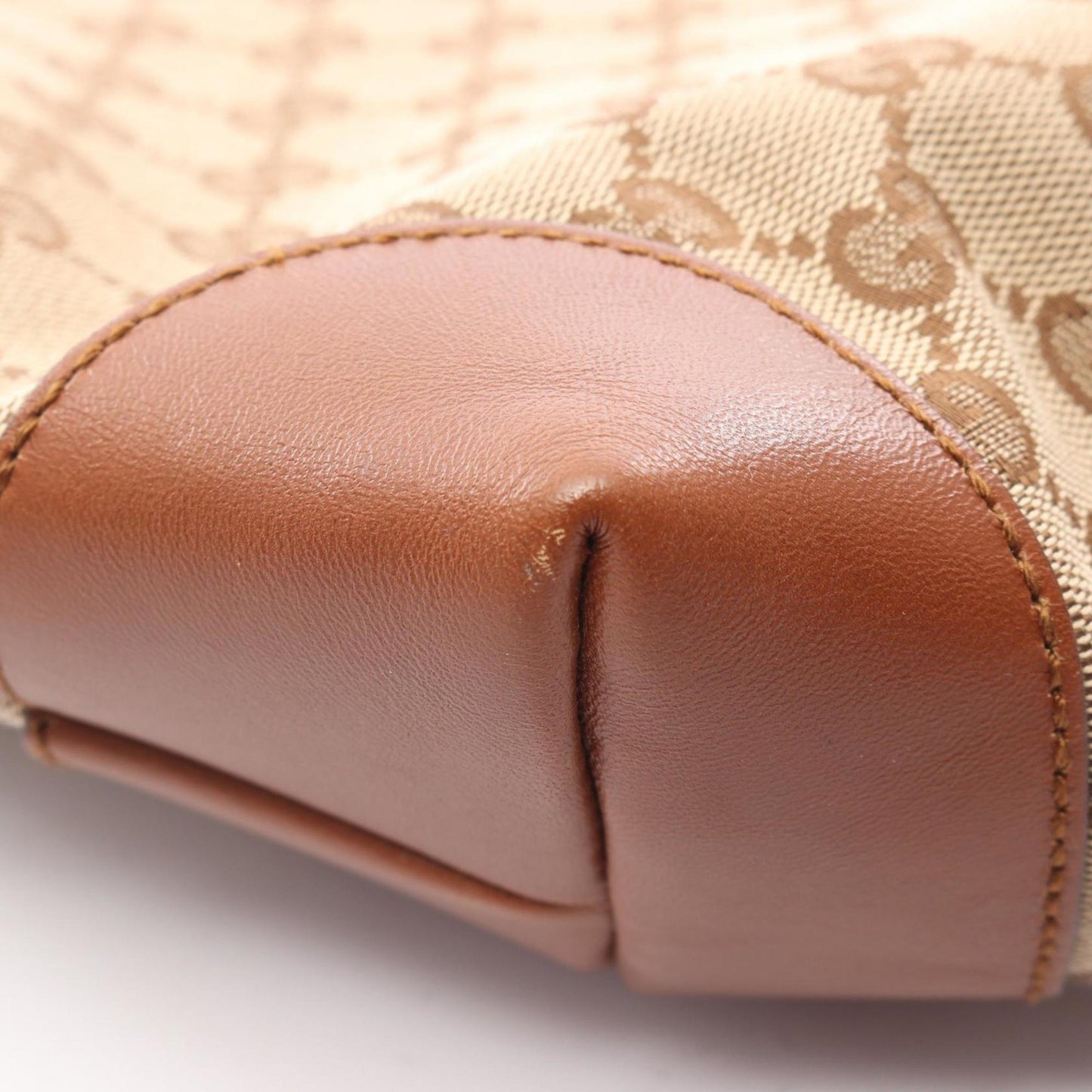 Gucci Beige Brown Canvas Leather Shoulder Bag ( )