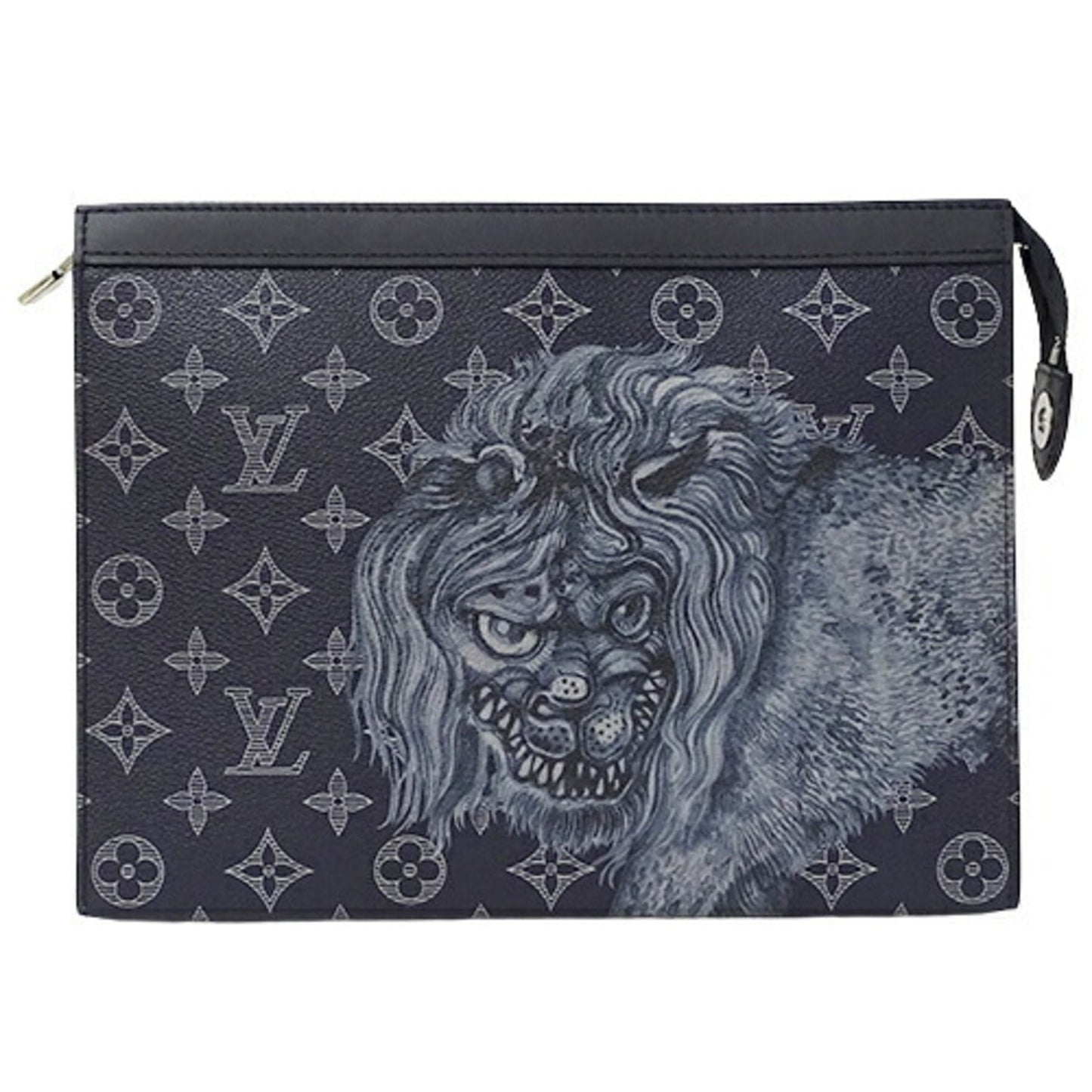 LOUIS VUITTON Bag Monogram Savannah Men's Clutch Second Pochette Voyage Ankle M66639 Chapman Brothers Lion Navy