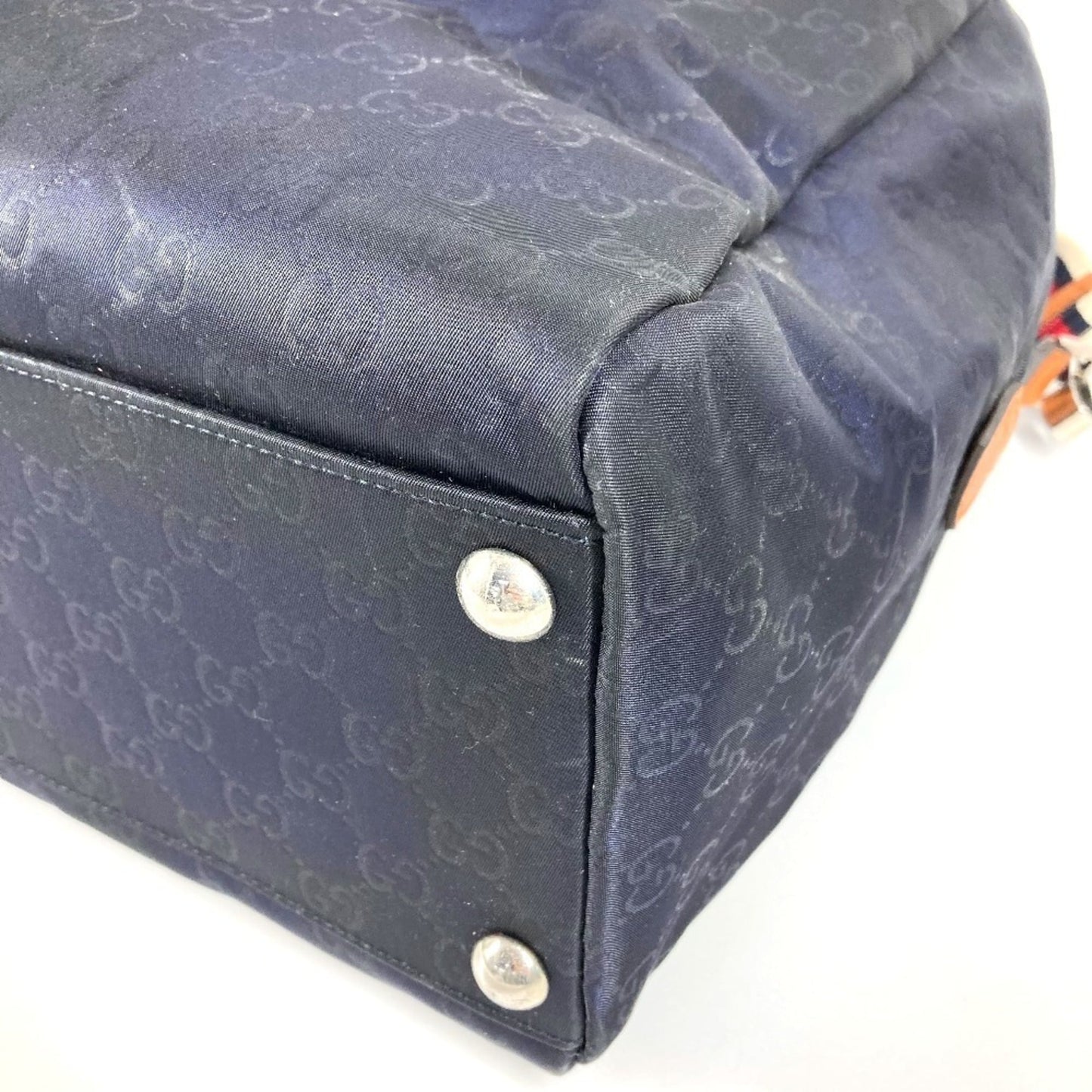 Gucci Brown Navy Nylon Leather Boston Bag ( )