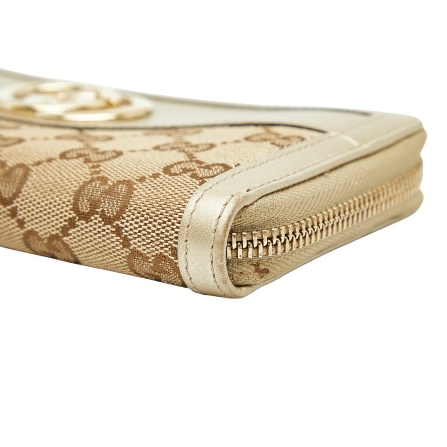 Gucci Gold Beige Canvas Leather Long Wallet (Bi-Fold) ( )