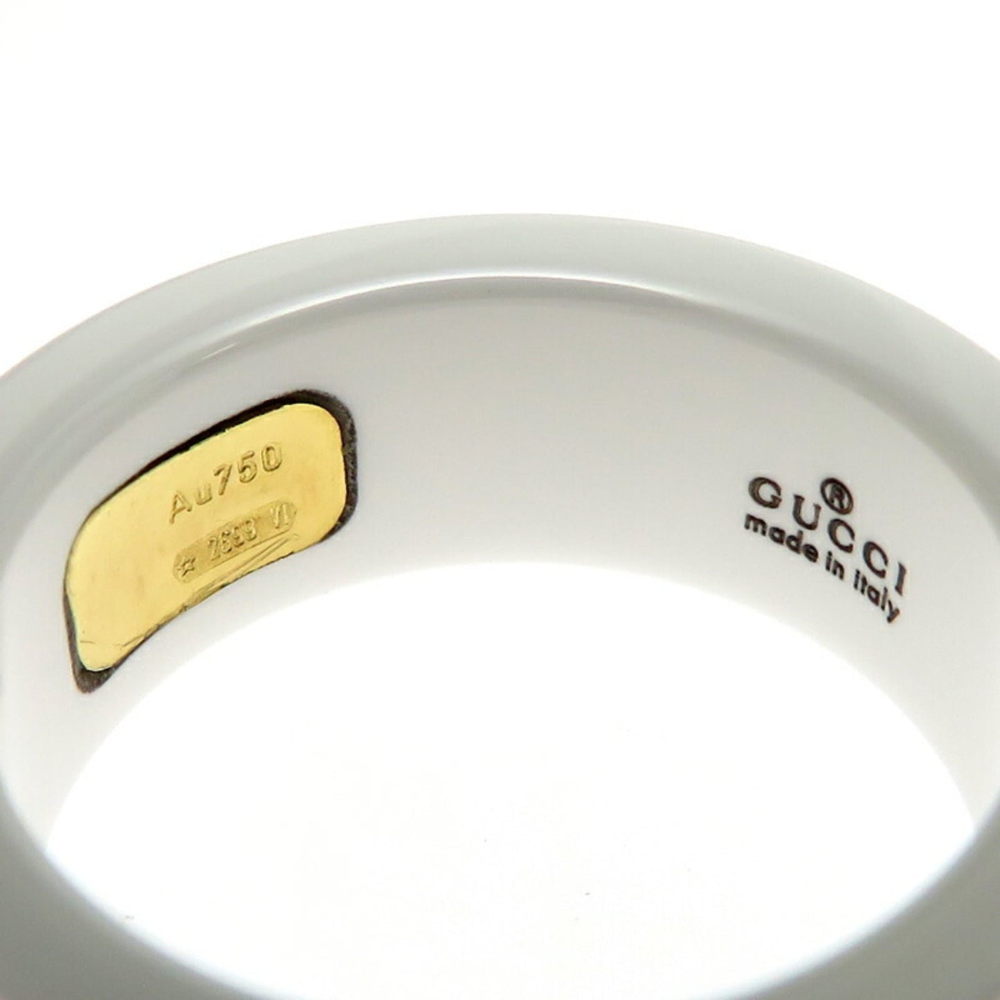 Gucci White Yellow Gold Yellow Gold (18K) Ceramic Band Ring ( )