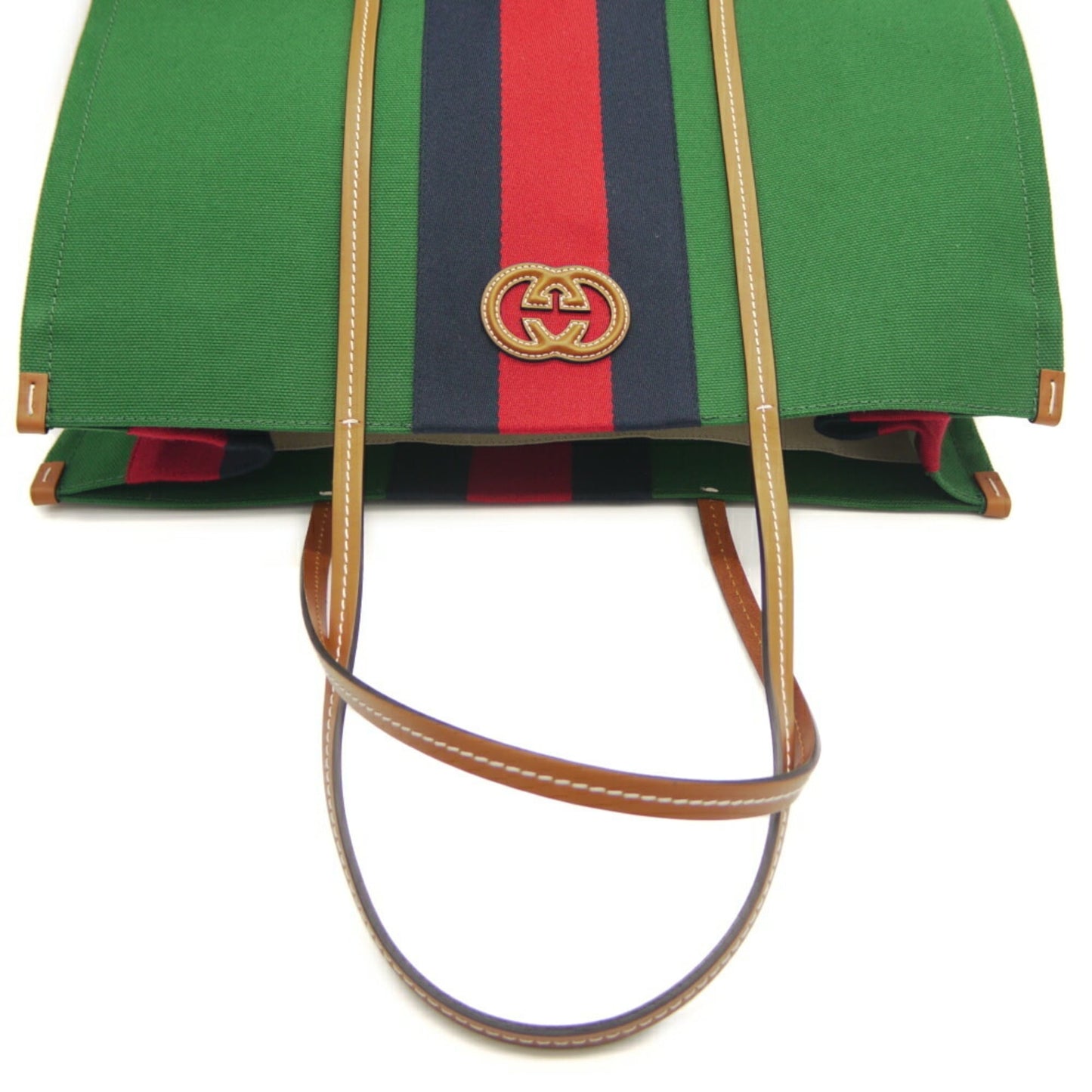 Gucci Green Canvas Leather Shoulder Bag Tote Bag ( )