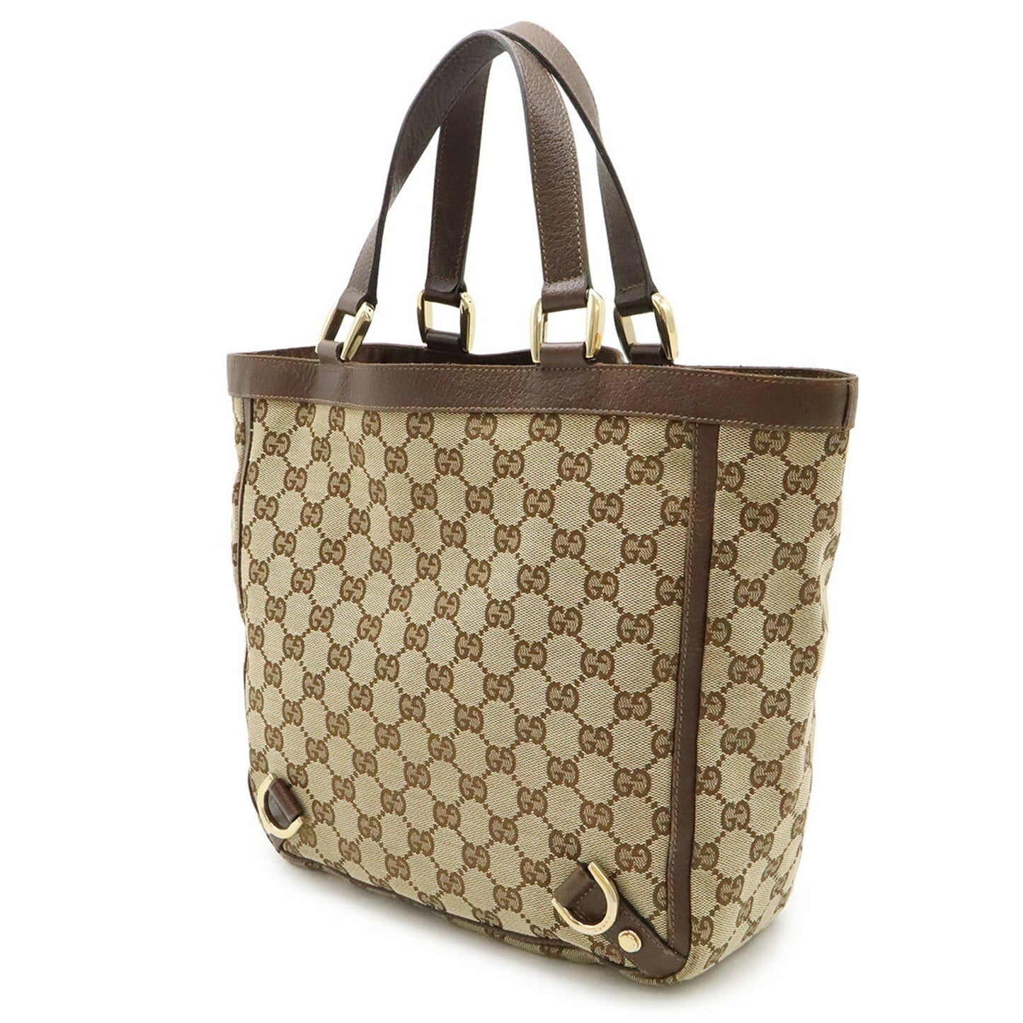 Gucci Black Gg Canvas Leather Handbag Tote Bag ( )