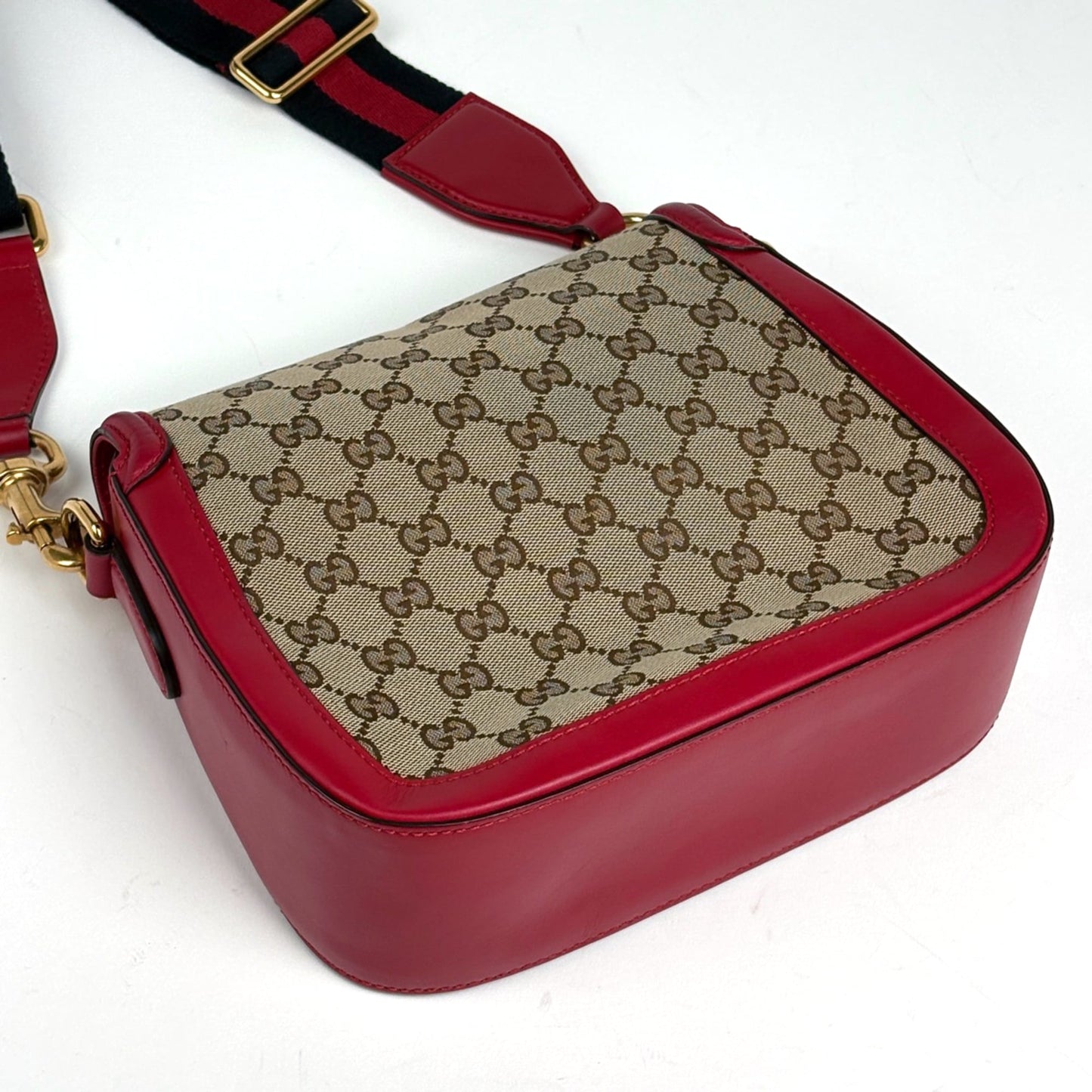 Gucci Red Brown Gg Canvas Leather Shoulder Bag ( )