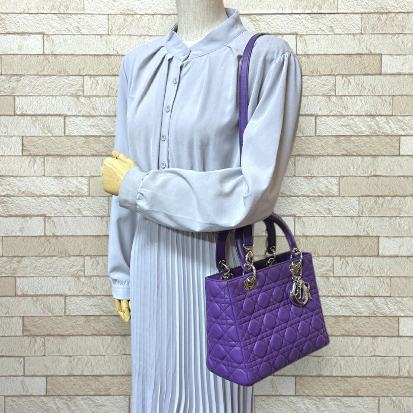 Christian Dior Lady Dior Purple Leather Shoulder Bag ()