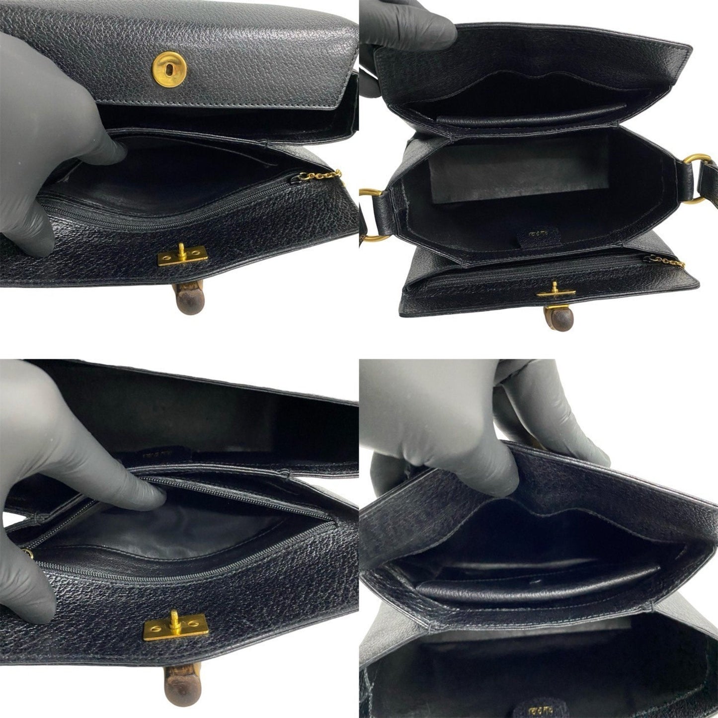 Gucci Black Leather Handbag Tote Bag ( )
