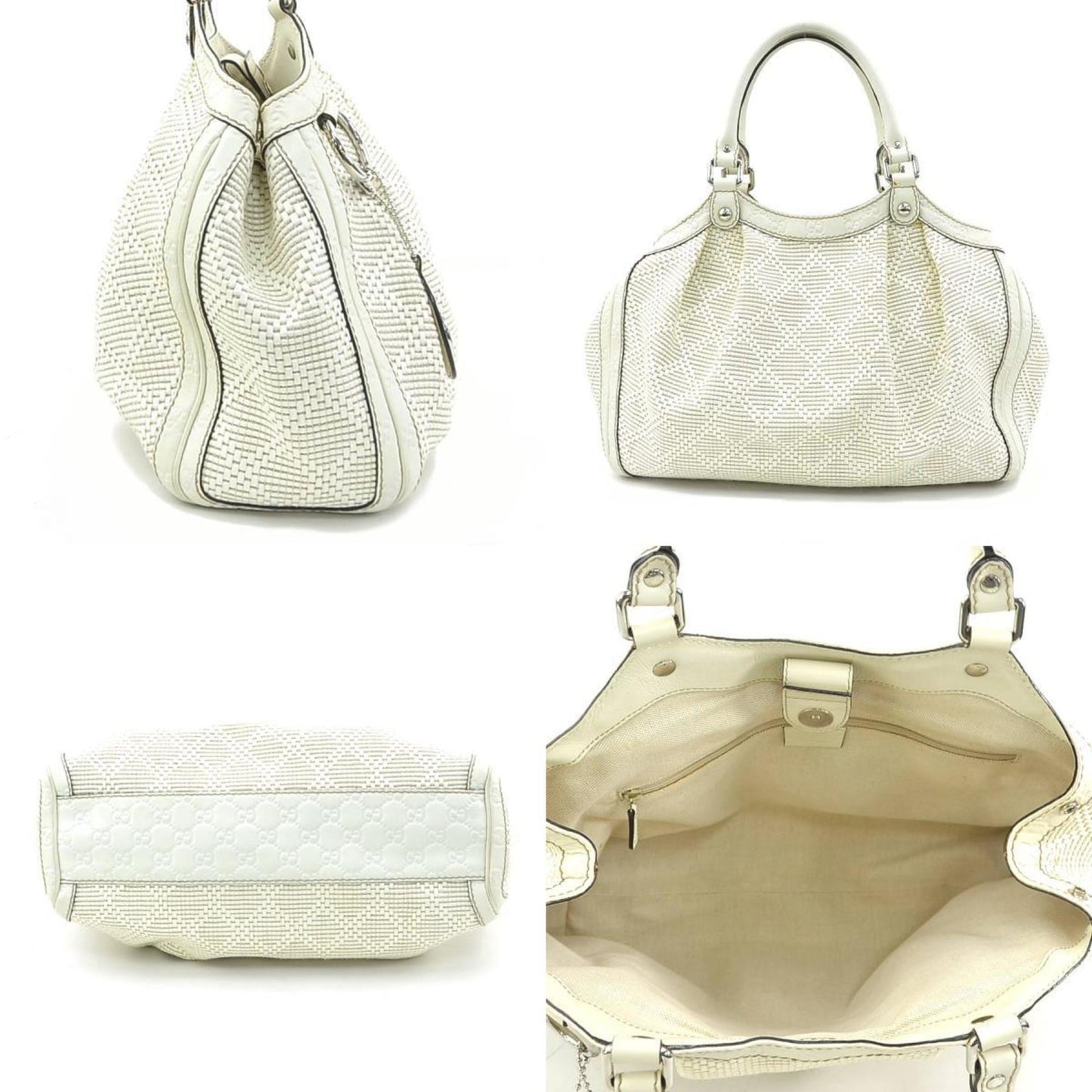 Gucci Ivory Leather Nylon Handbag ( )