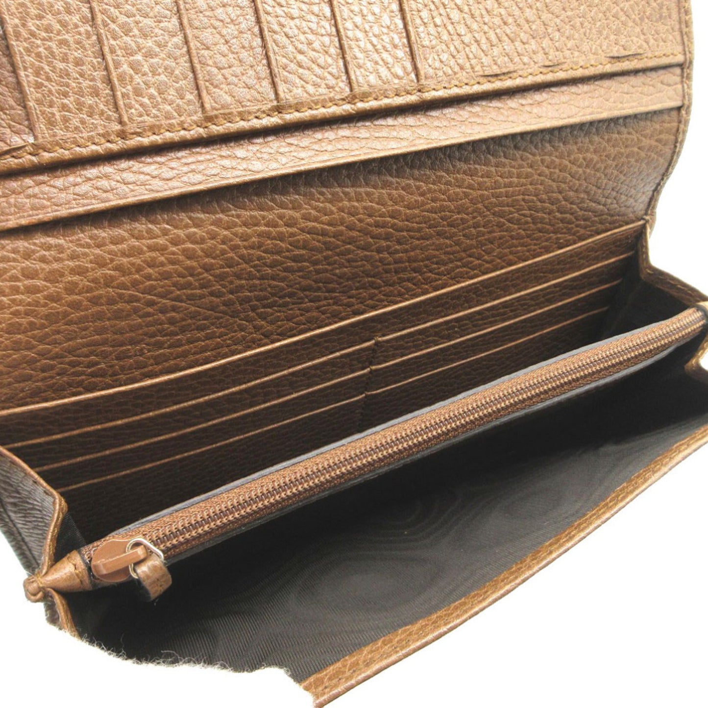 Gucci Beige Brown Gg Canvas Leather Long Wallet (Bi-Fold) ( )