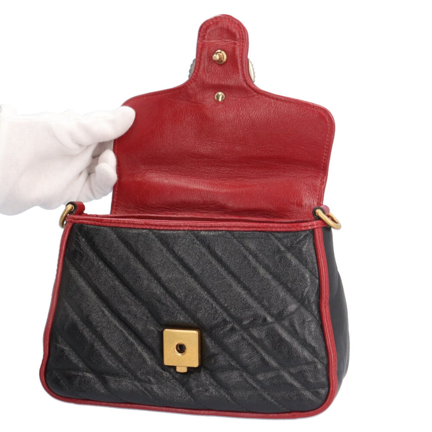 Gucci Gg Marmont Black Red Color Leather Shoulder Bag ( )
