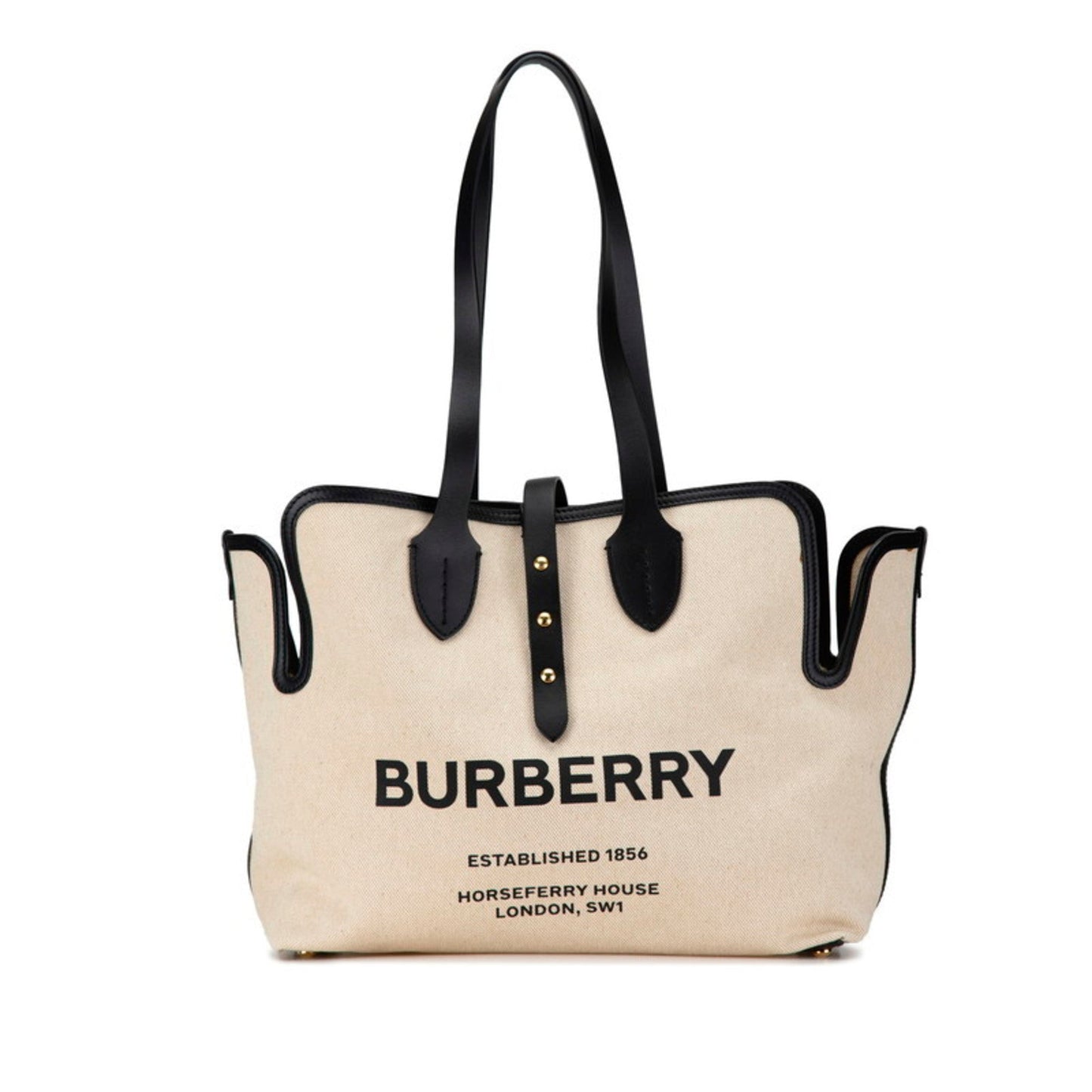 Burberry Black Canvas Leather Shoulder Bag Tote Bag ( )